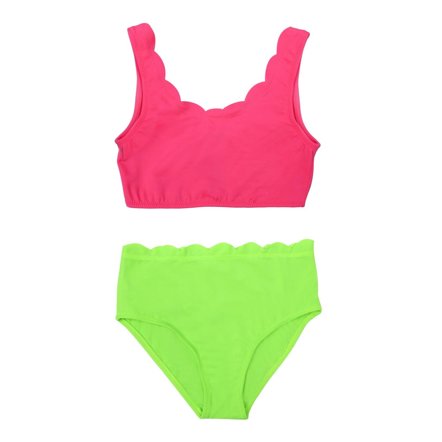 Girls Neon Bikini in Pink/Green