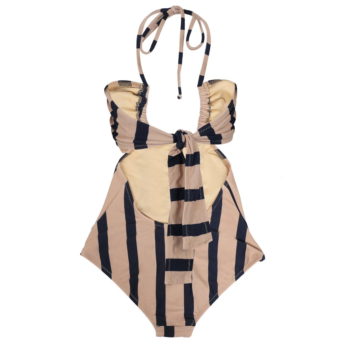 Striped One Piece Swimsuit with Adjustable Back