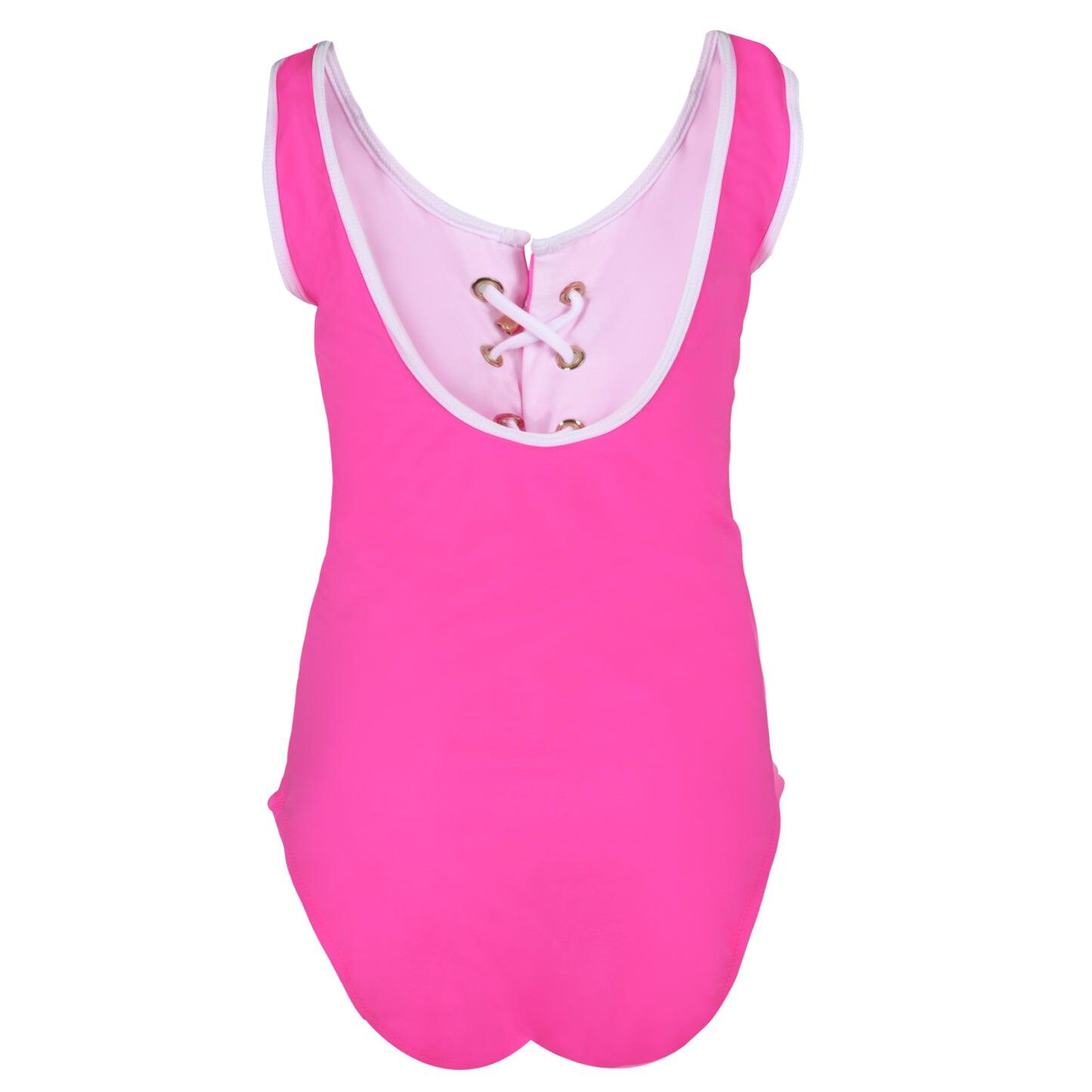 U Cut Back Fuchsia Pink Swimsuit for Girls
