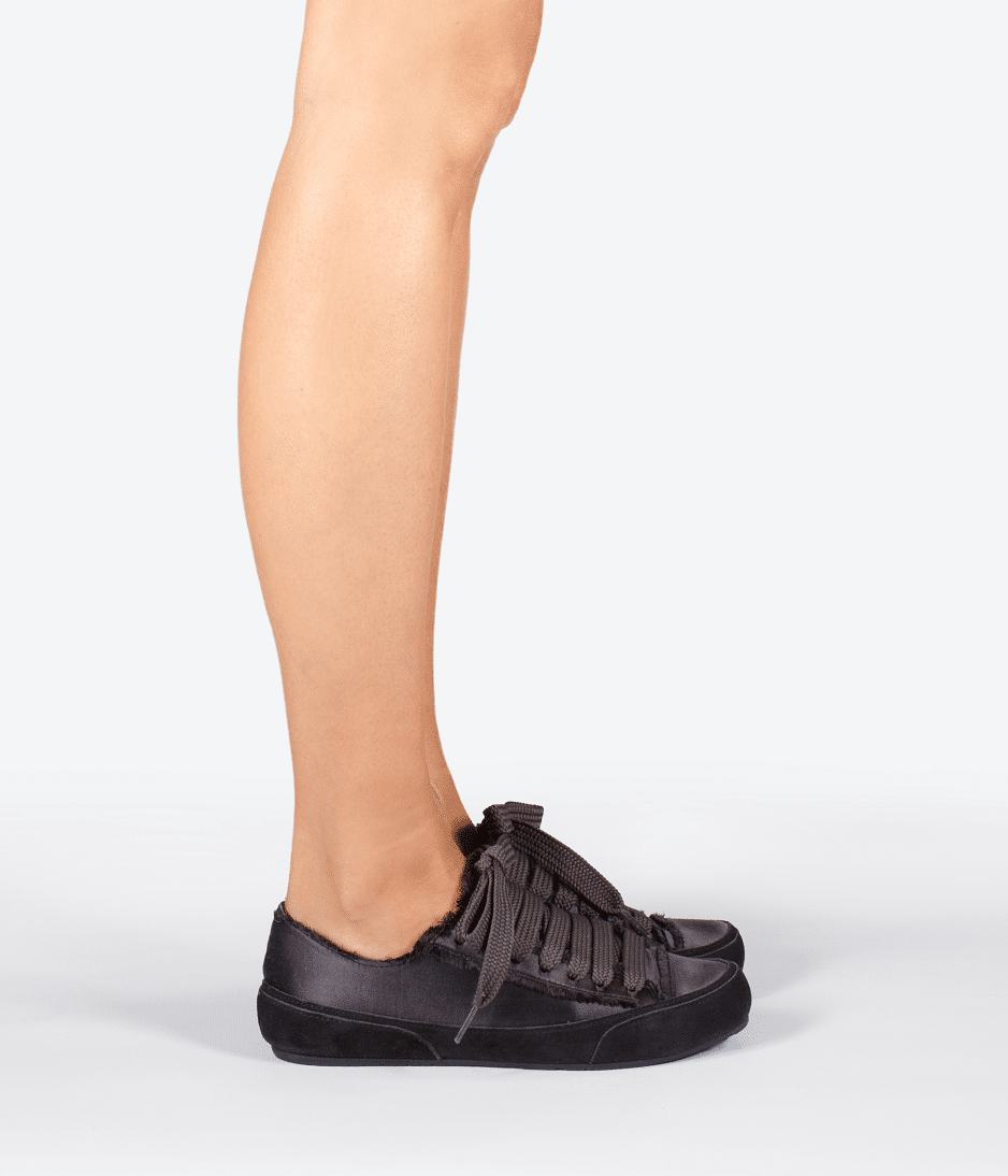 Parson Laced Sneakers Off Black Tonal Satin