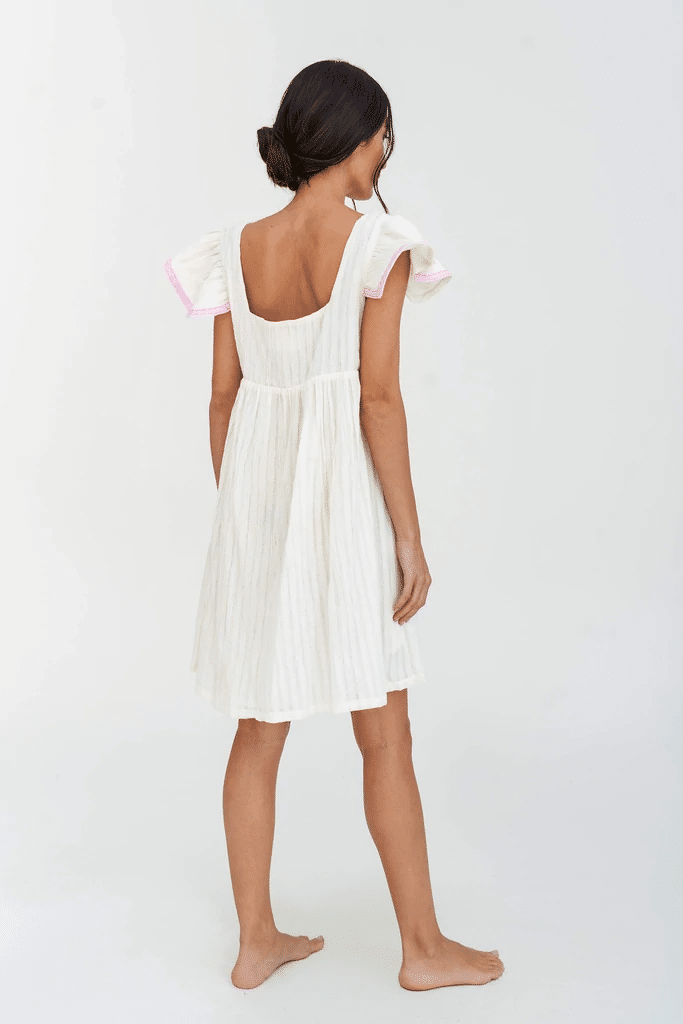 Flutter Sleeve Babydoll Dress White Standard