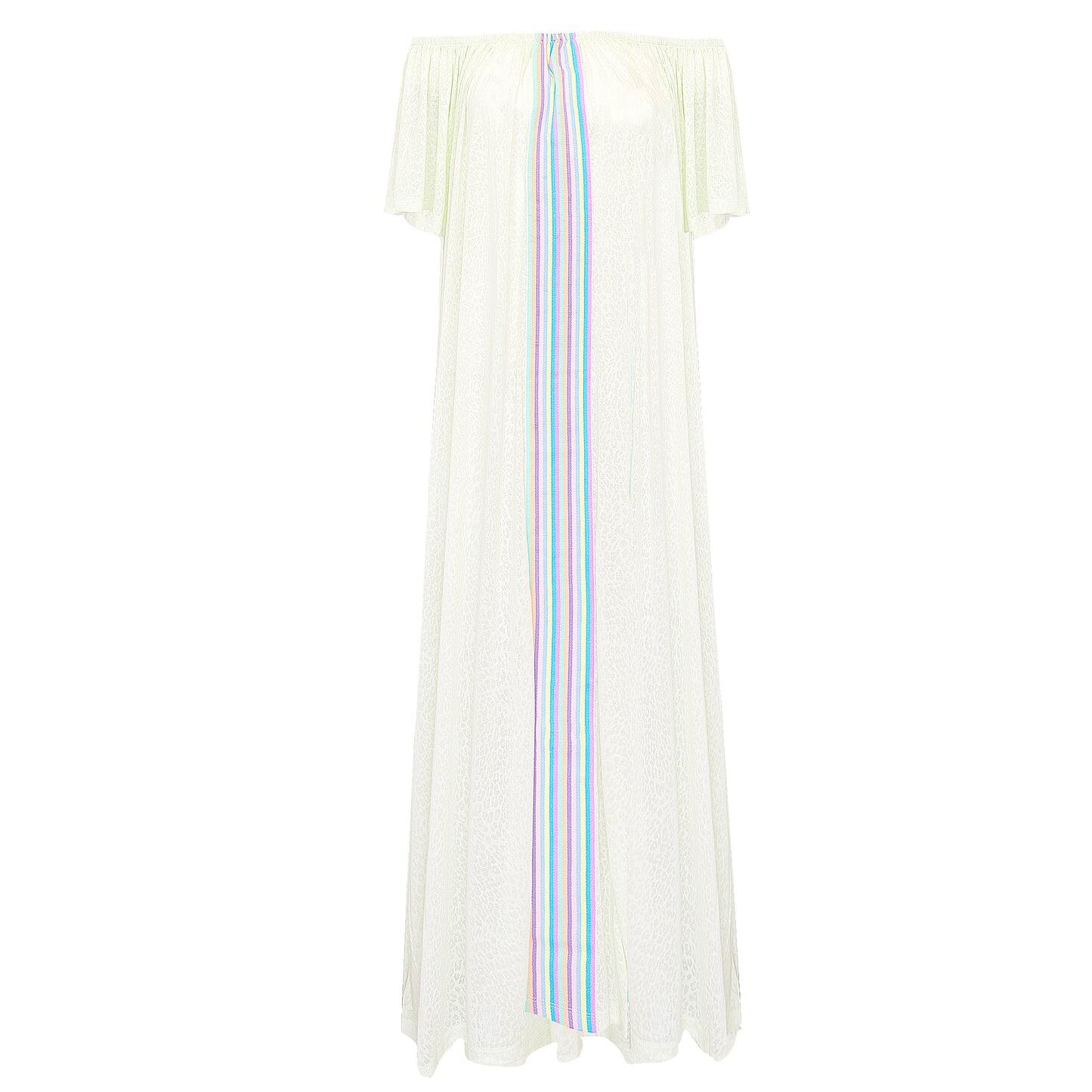 Close up of the embroidered Inca trim on Pitusa's Beach Kaftan