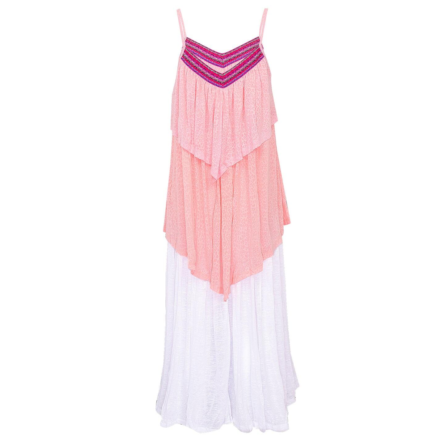 Back detail of the Sleeveless Maxi Summer Dress in Pink and White