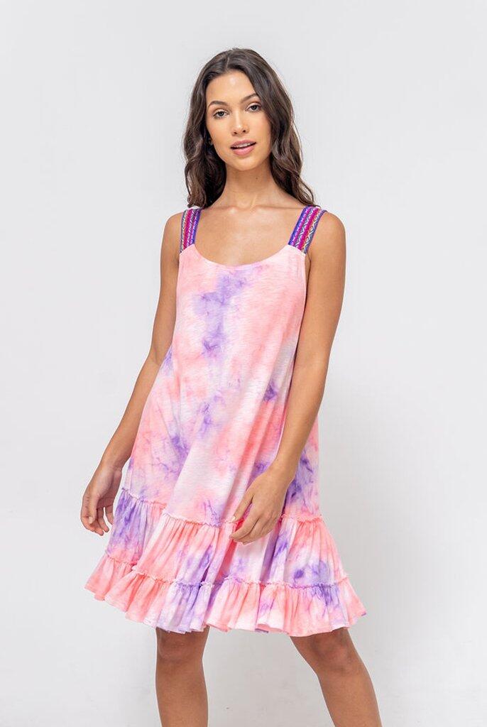 Tie Dye Gathered Mini Dress Coral/Purple