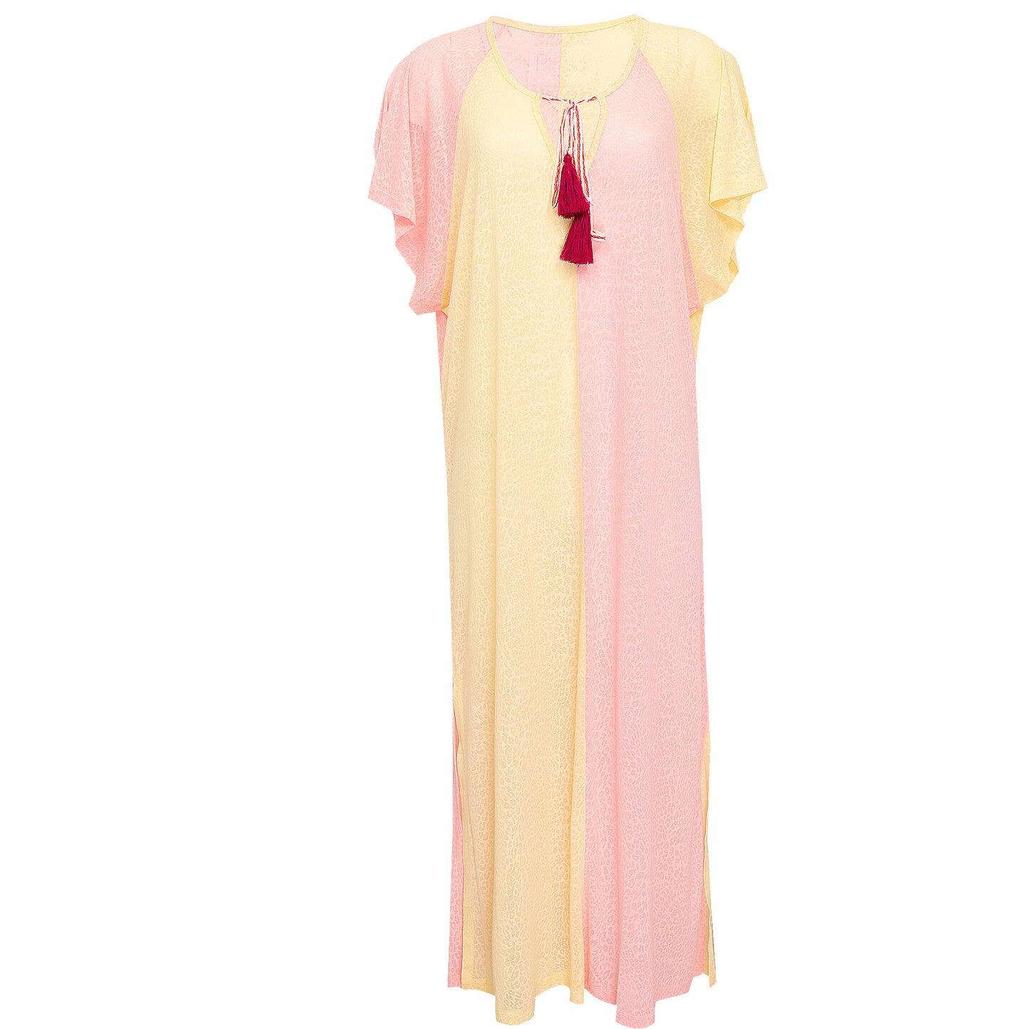  Casual Pink and Yellow Dress in a maxi style