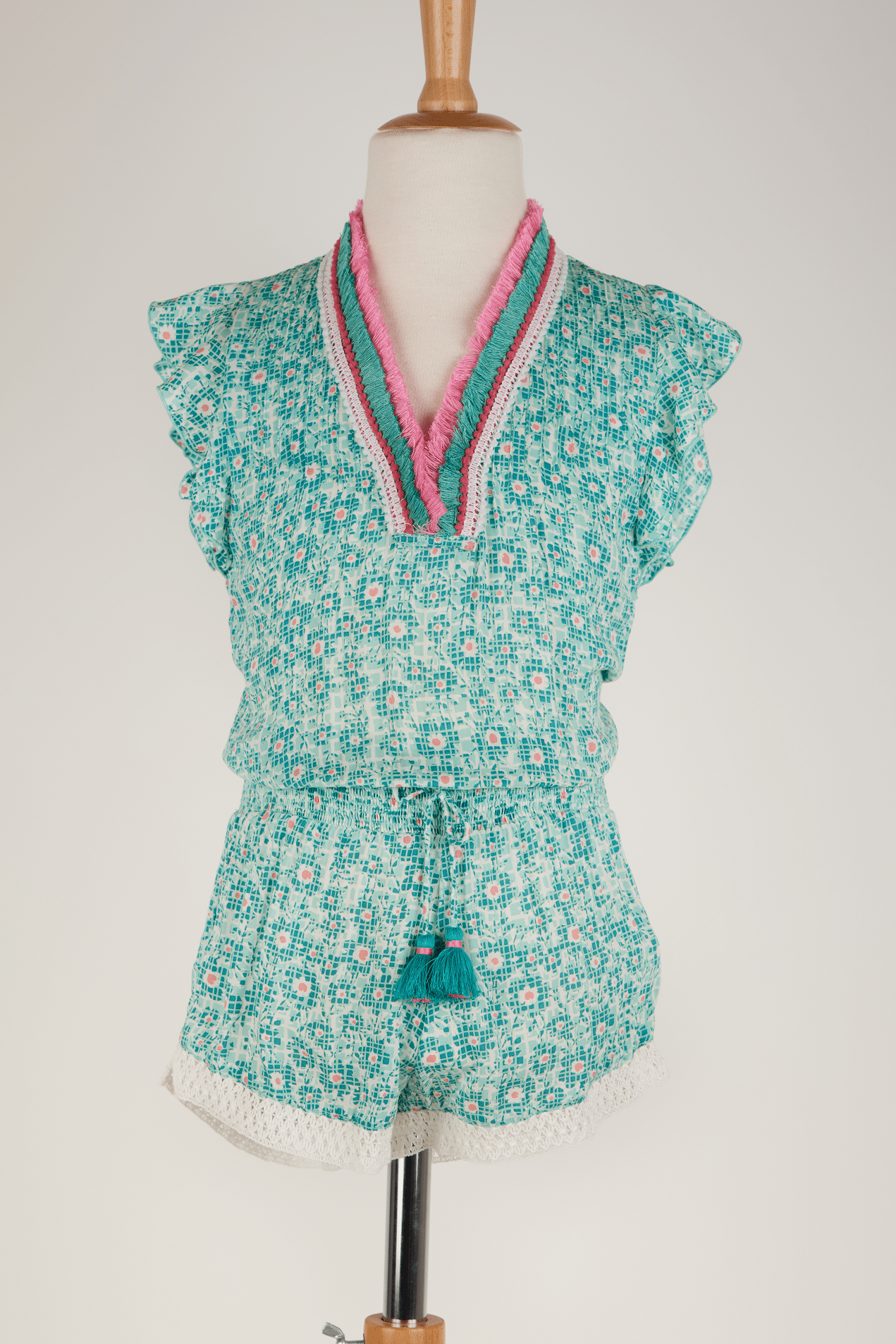 Short Jumpsuit Sasha V Kids Aqua Je T’aime Viscose - Girls Jumpsuit