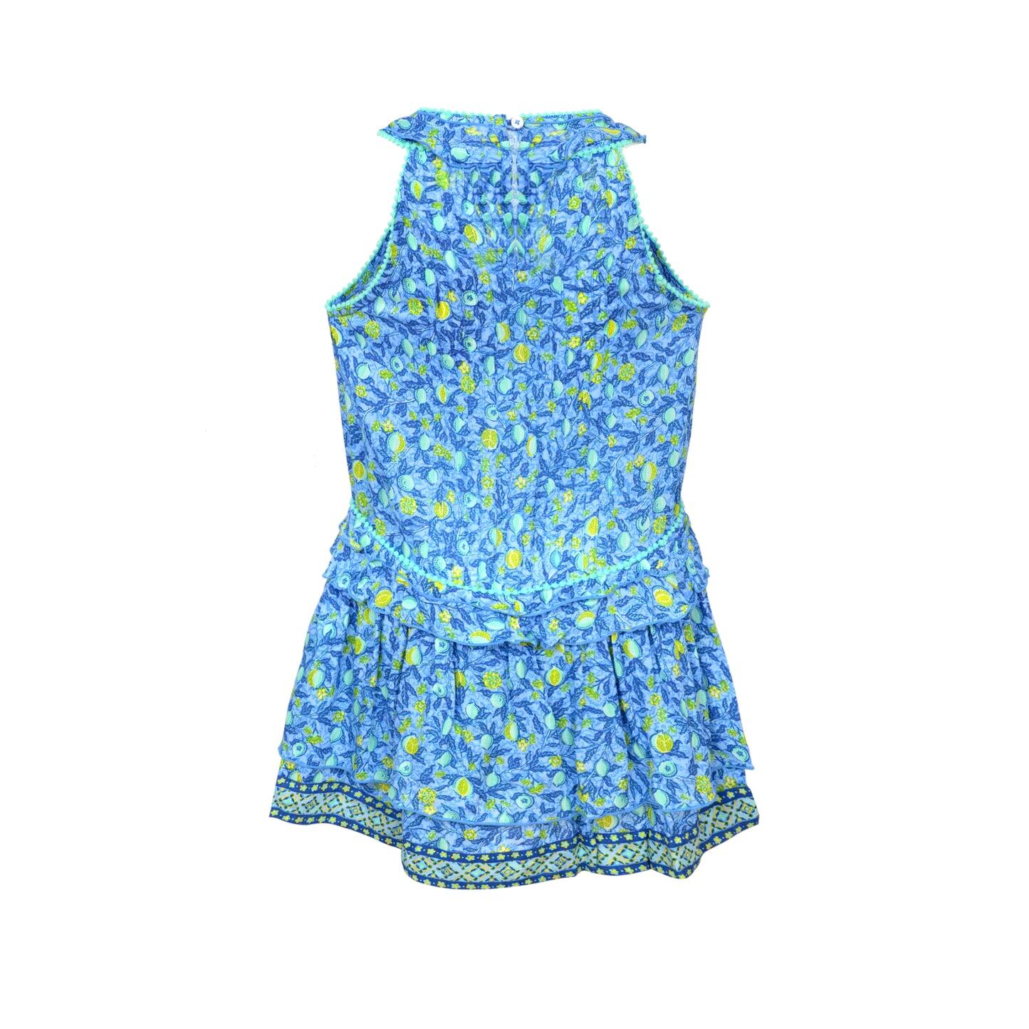 Mini Dress Mae V Kids Blue Lemon Viscose