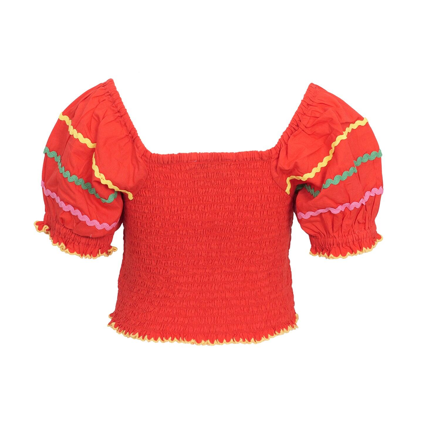 Square Neck Crop Top in Red