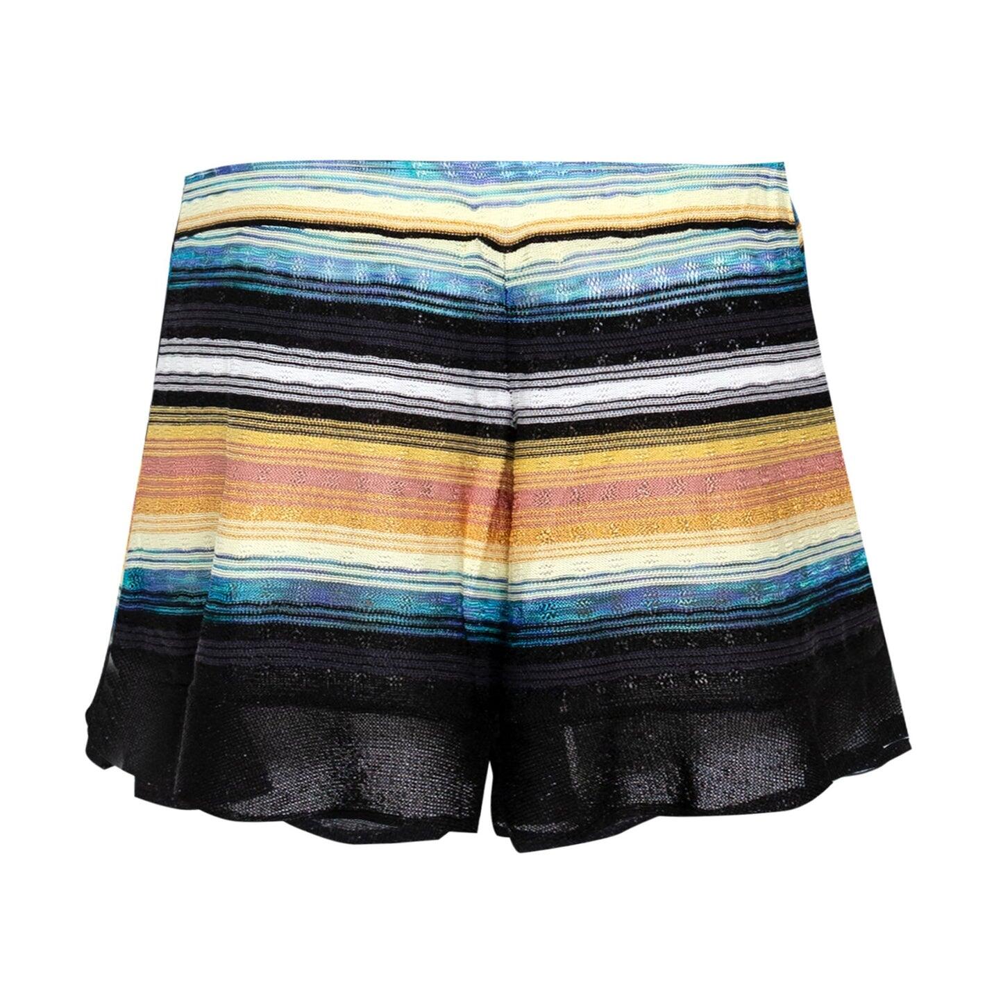 Striped Frill Short In Drop Stitch Knit With Ties Coral/Yellow - Shorts