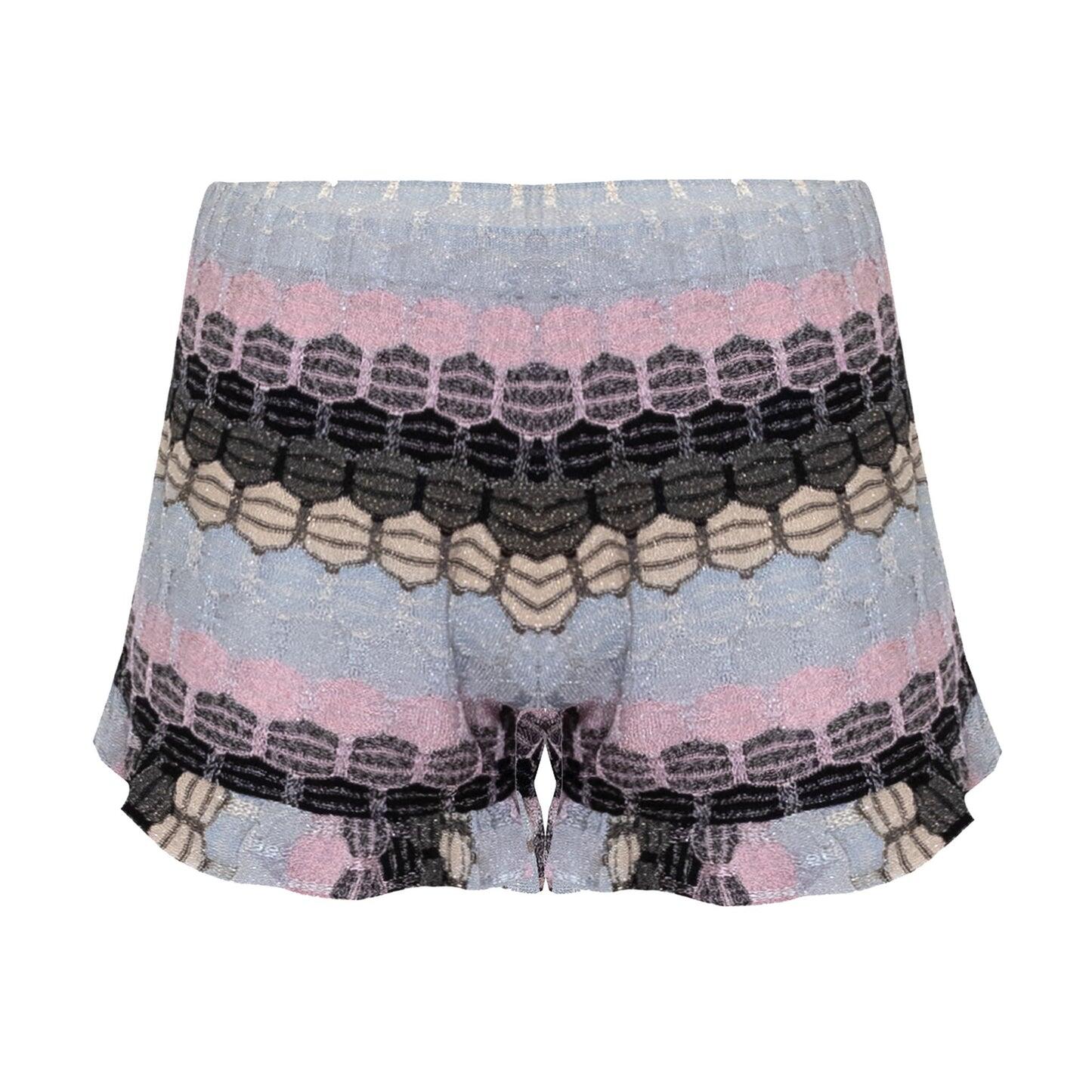 Striped Frill Shorts In Honeycomb Knit With Frilled Edge Black - Shorts