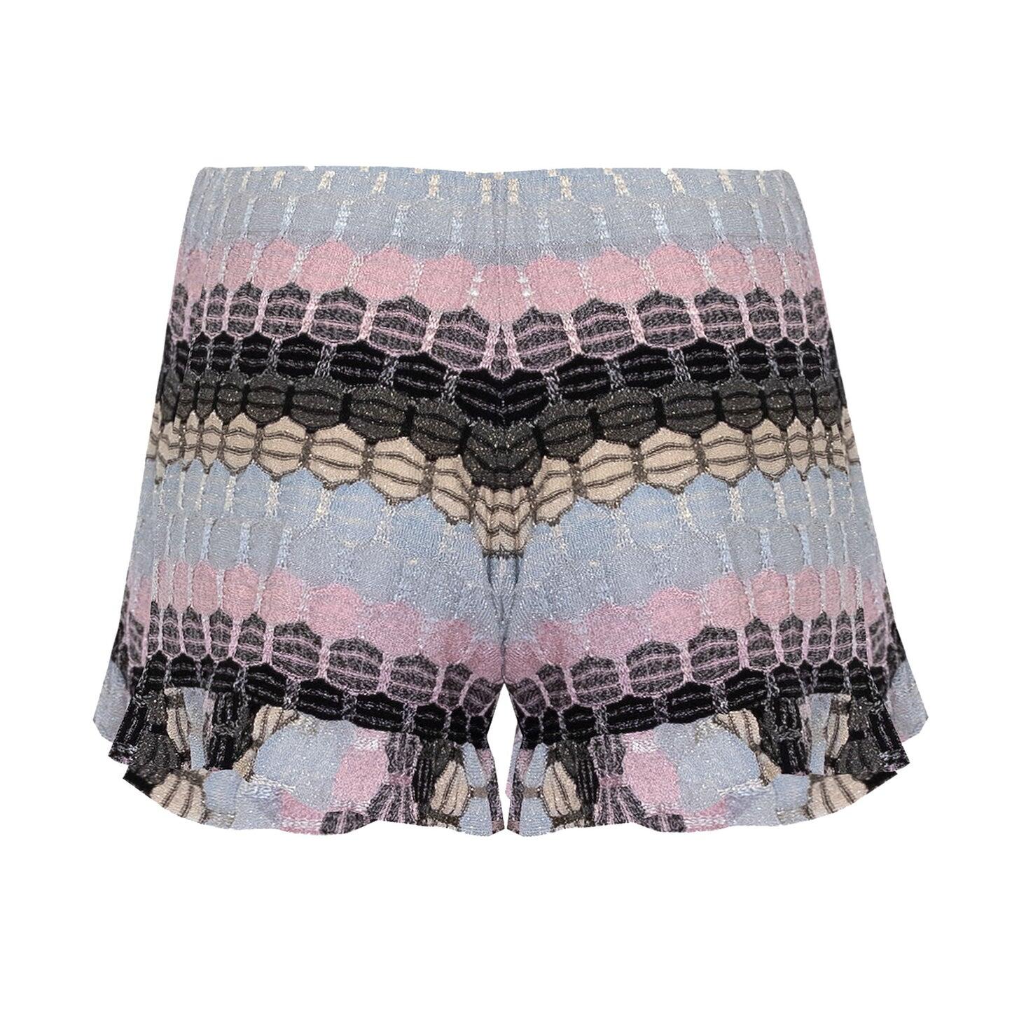 Load image into Gallery viewer, Striped Frill Shorts In Honeycomb Knit With Frilled Edge Black
