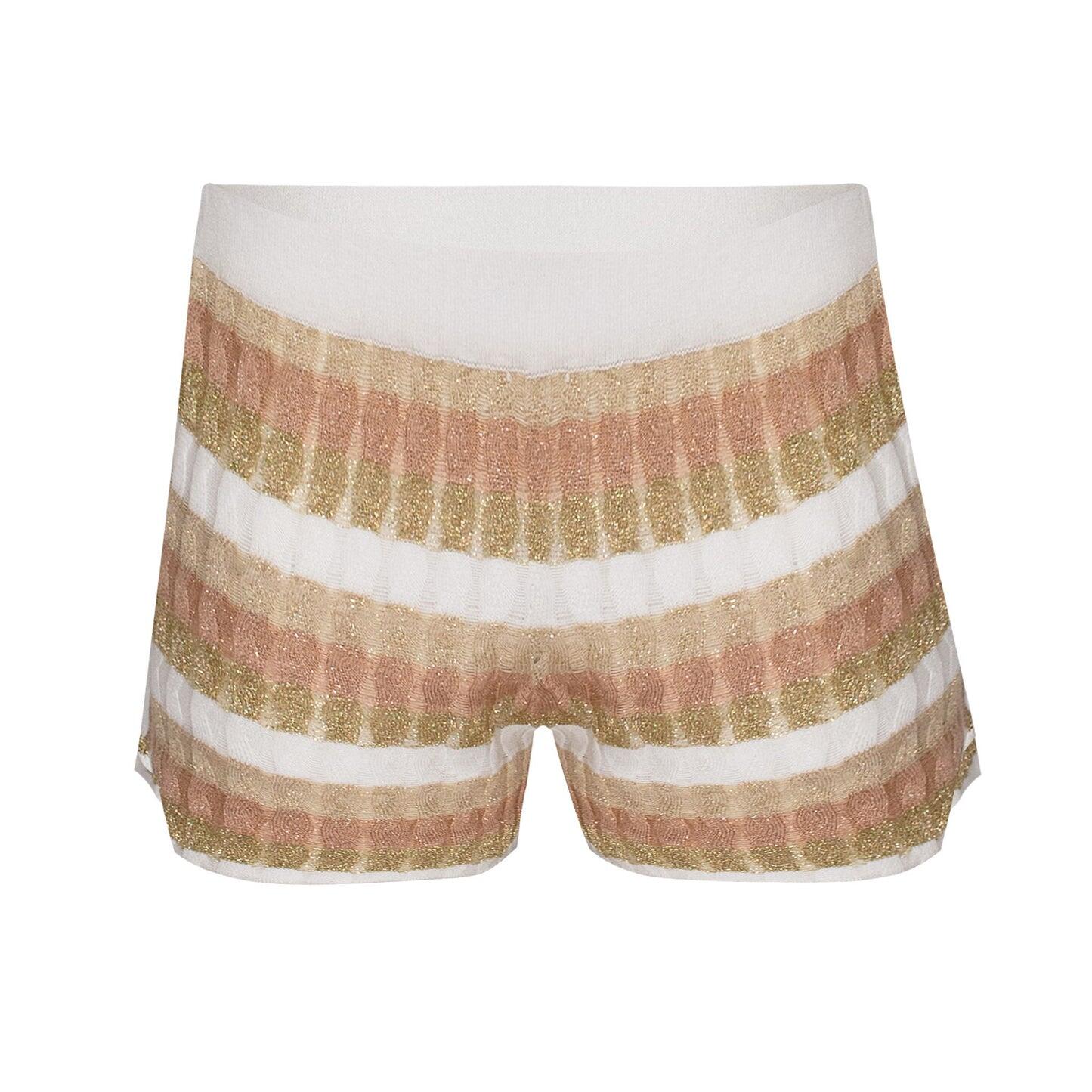 Shorts in Racking Knit White/Gold/Peach/Beige