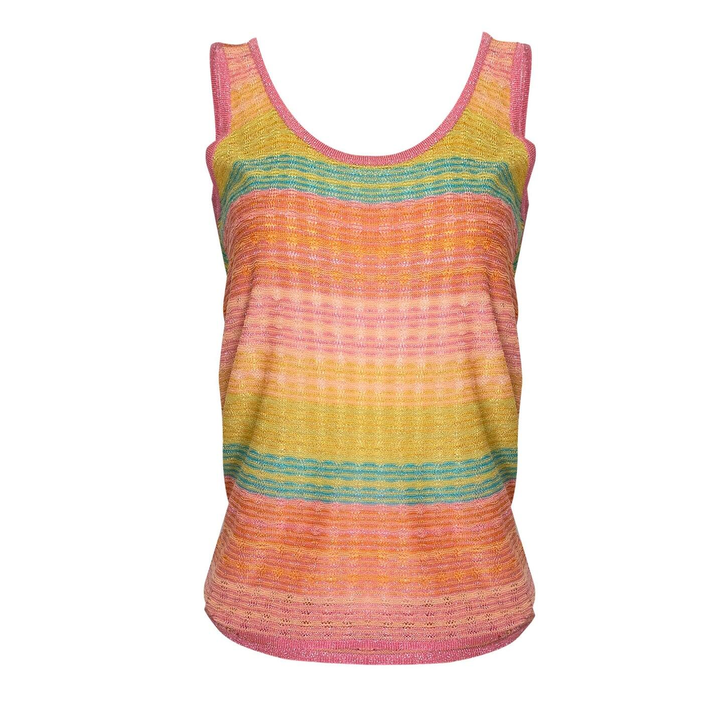 Striped Tank Top In Drop Stitch Knit Pink - Top