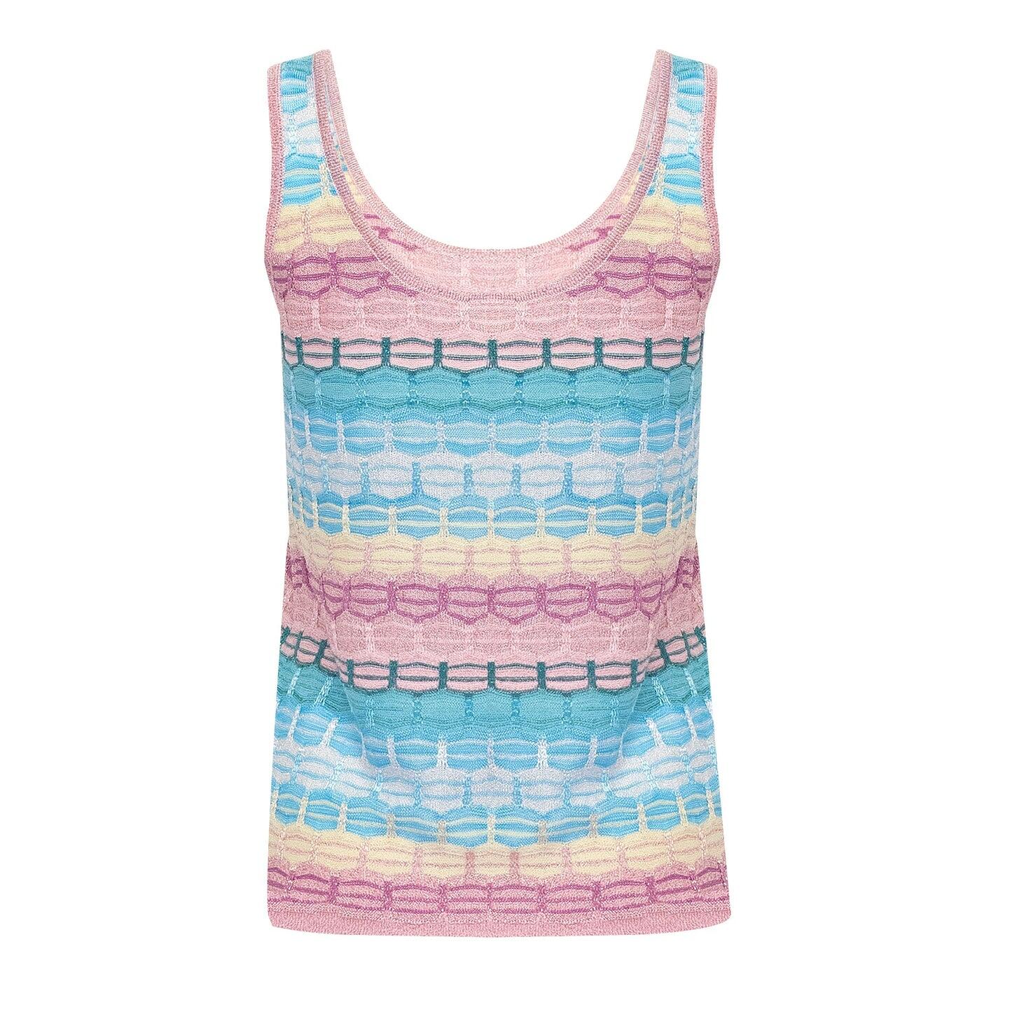 Striped Tank Top In Honeycomb Knit Pink/Blue