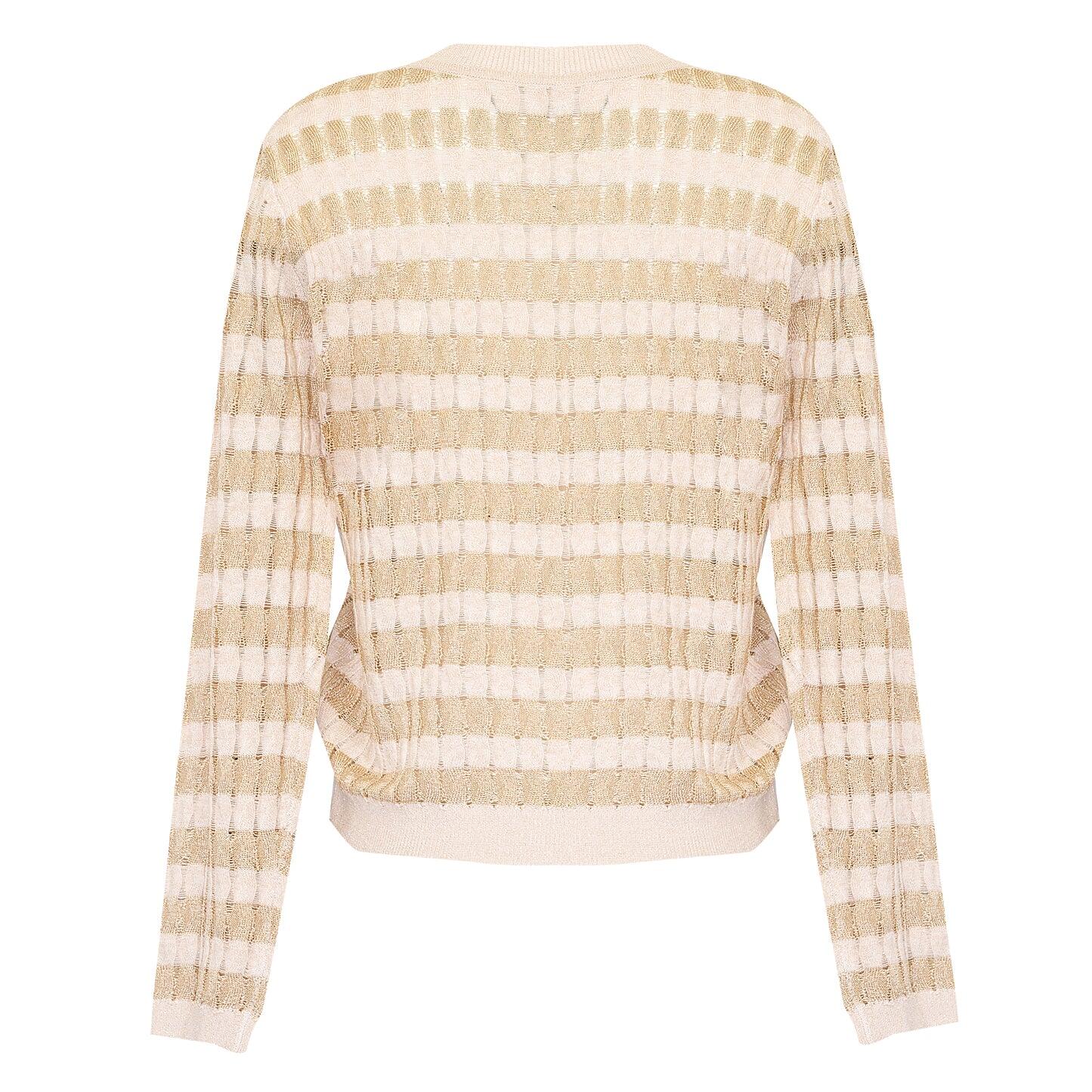 Load image into Gallery viewer, Long Sleeve Top In Striped Racking Knit Beige/Gold

