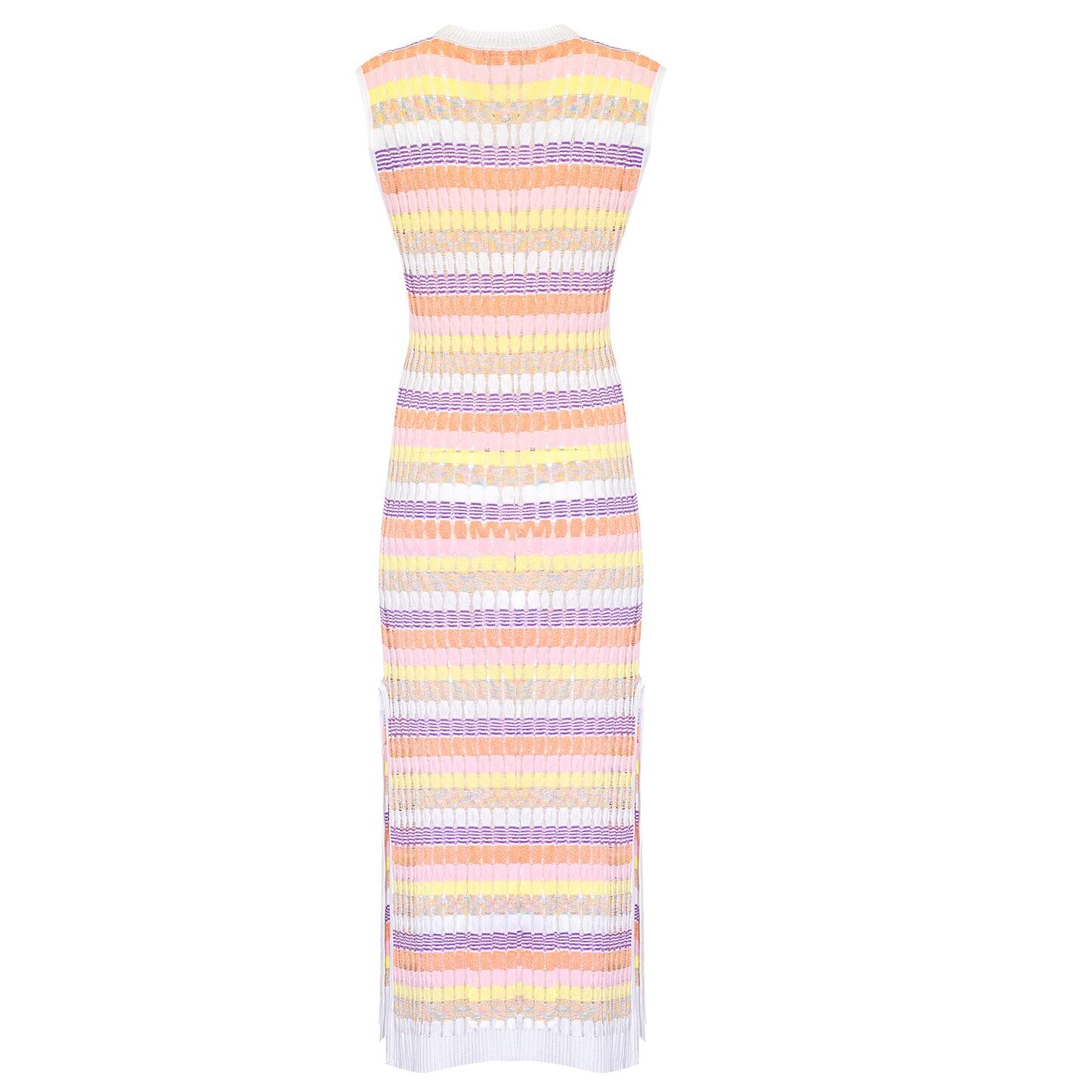 Racking Knit Dress: Maxi with Front Neckline in Triple Shade