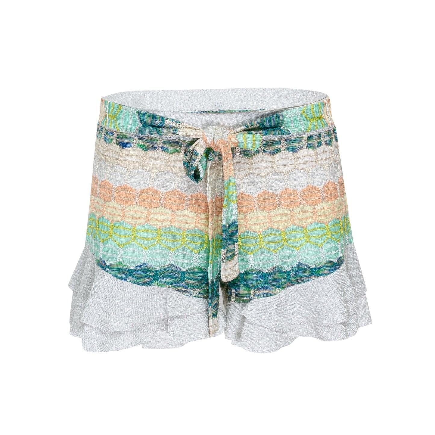 Load image into Gallery viewer, Striped Frill Shorts In Honeycomb Knit With Tie Belt White/Green
