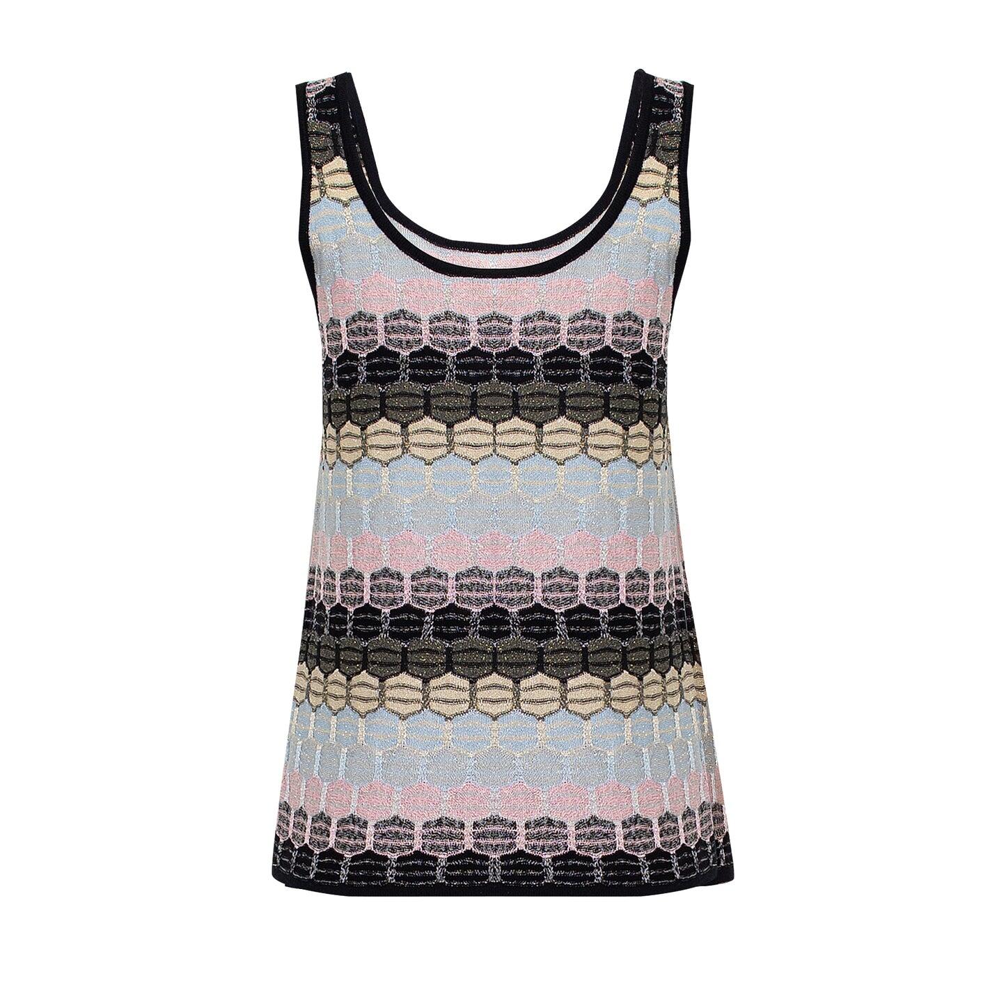Striped Tank Top In Honeycomb Knit Black - Top