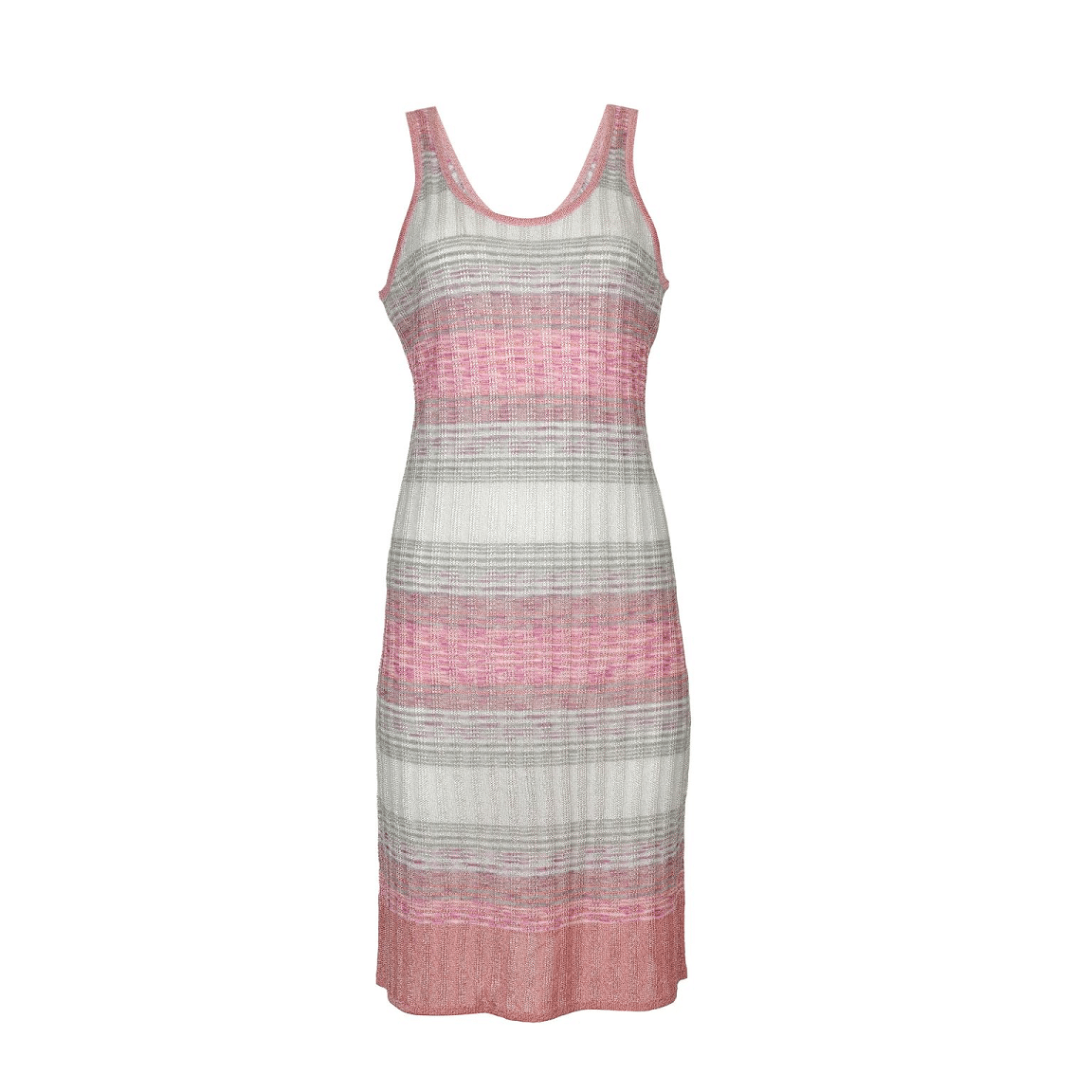 Midi Striped Dress In Ribbed Knit White/Pink