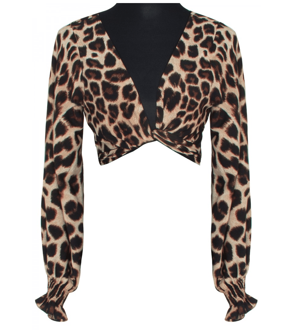 Safari Brown Leopard Crop Top Black