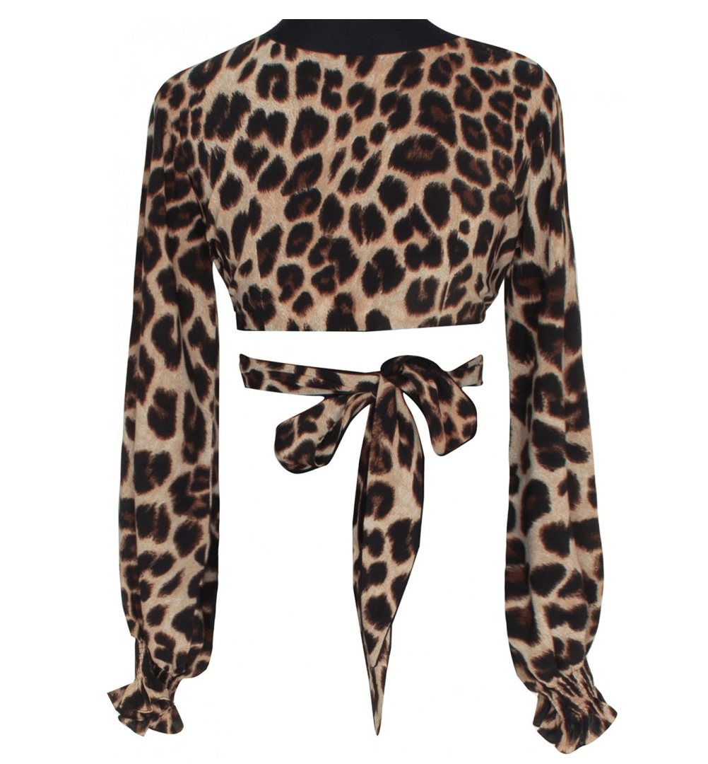 Safari Brown Leopard Crop Top Black