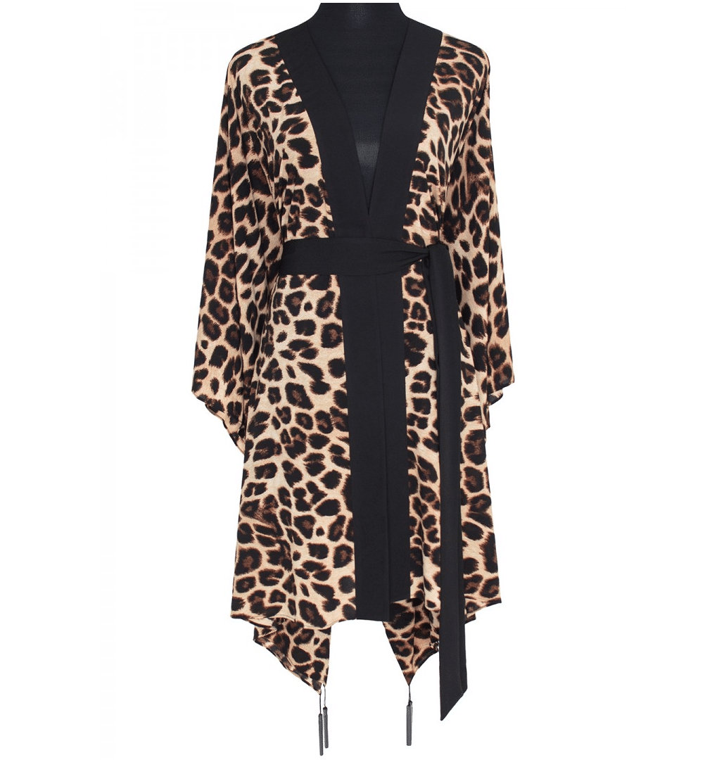 Safari Brown Leopard Midi Kimono Panther Black - Kimono