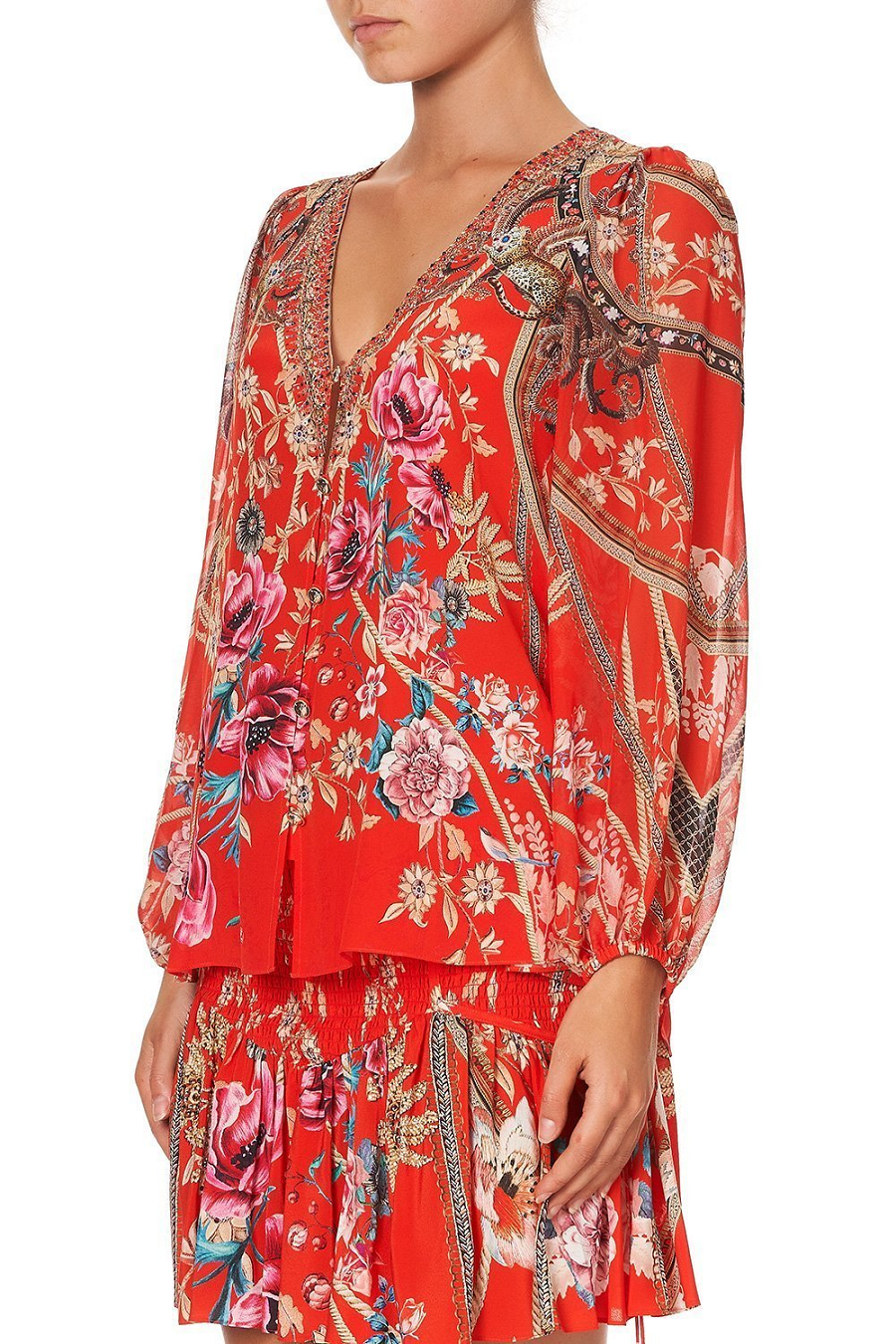 Camilla Red Blouse with V Neck