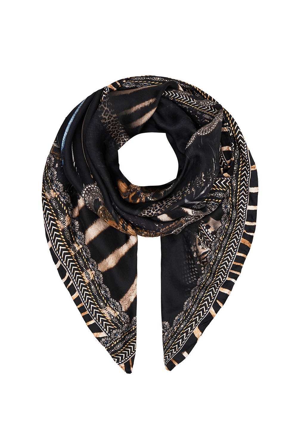 Black Silk Scarf With Animal Print 
