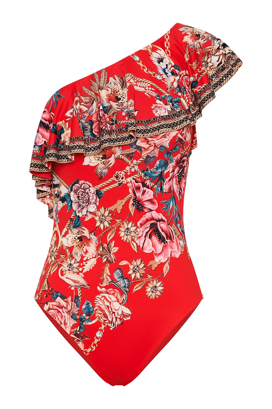 Red One Piece Swimsuit in Floral Print