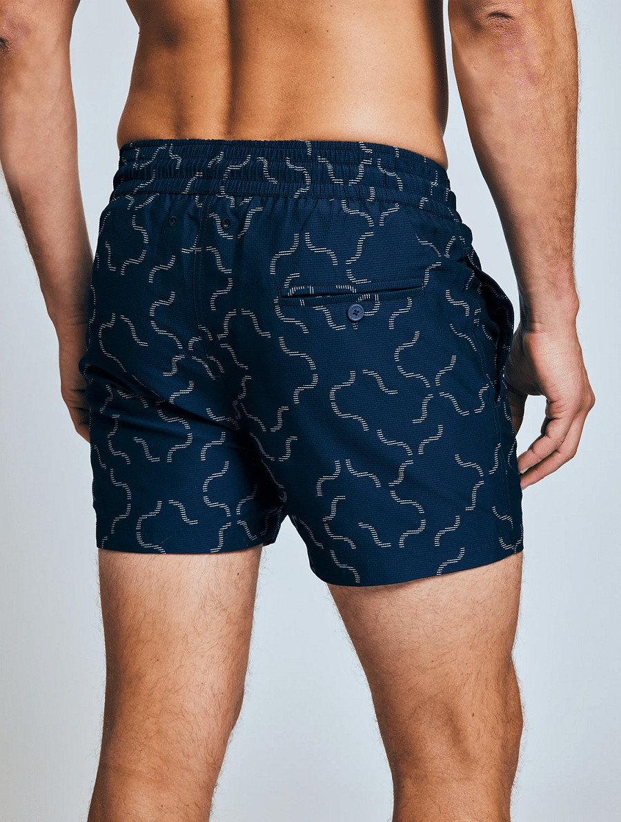 Mens Short Length Swim Shorts with Buttoned Back Pocket