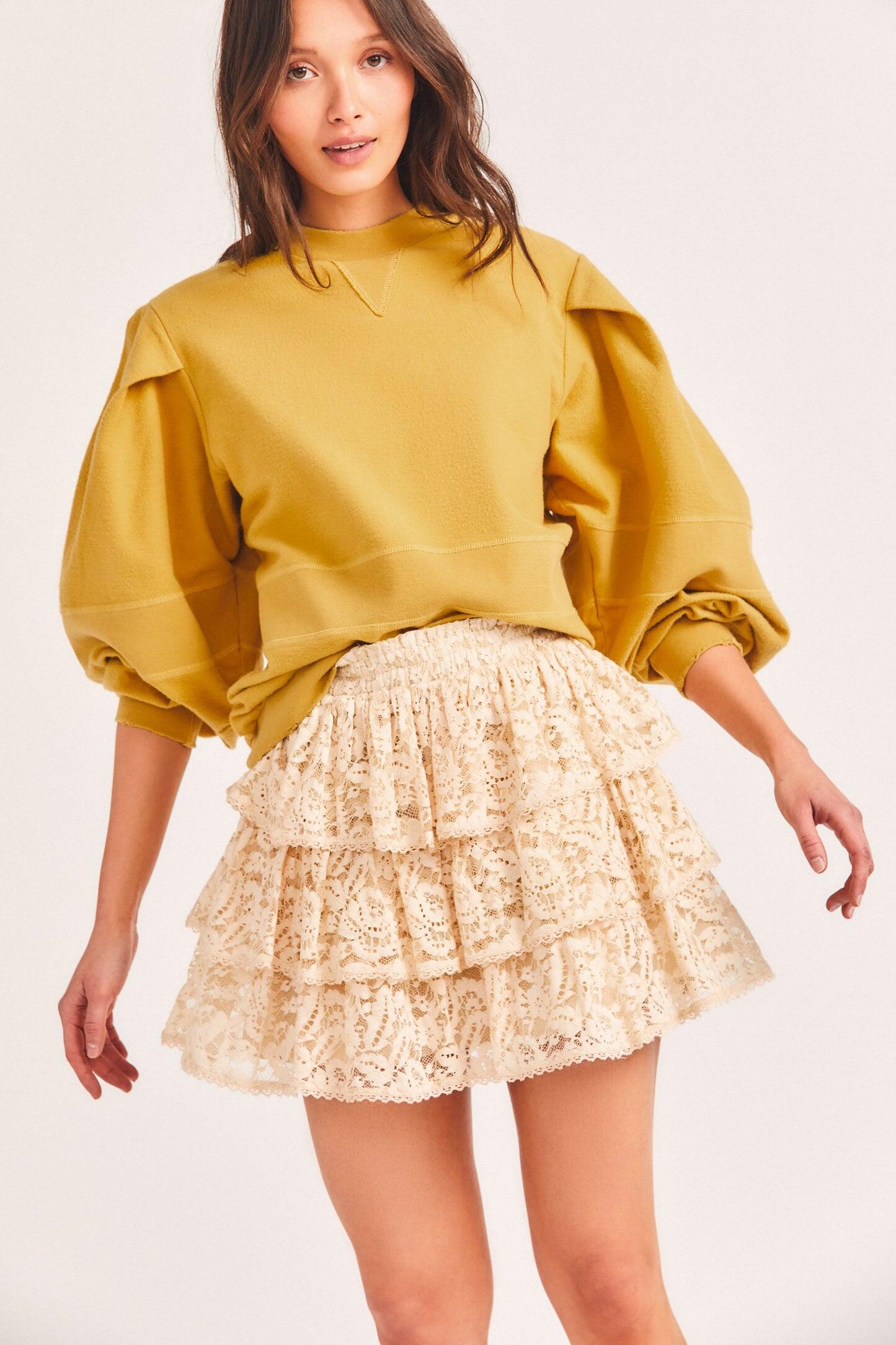 Cream Mini Skirt in Floral Lace Lace Mini Skirt Layered Mini Skirt