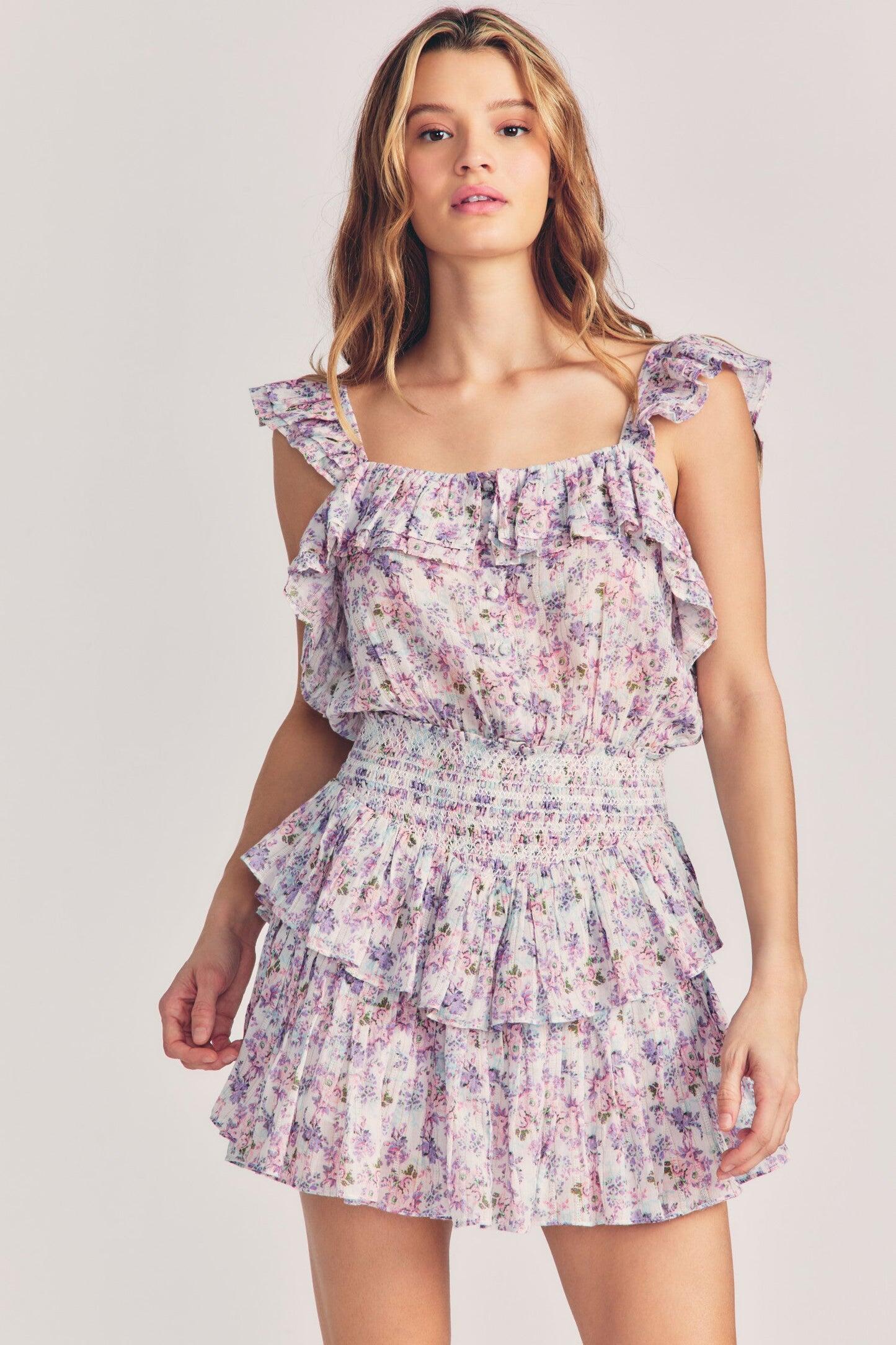 Load image into Gallery viewer, Square Neck Mini Dress in Floral Print
