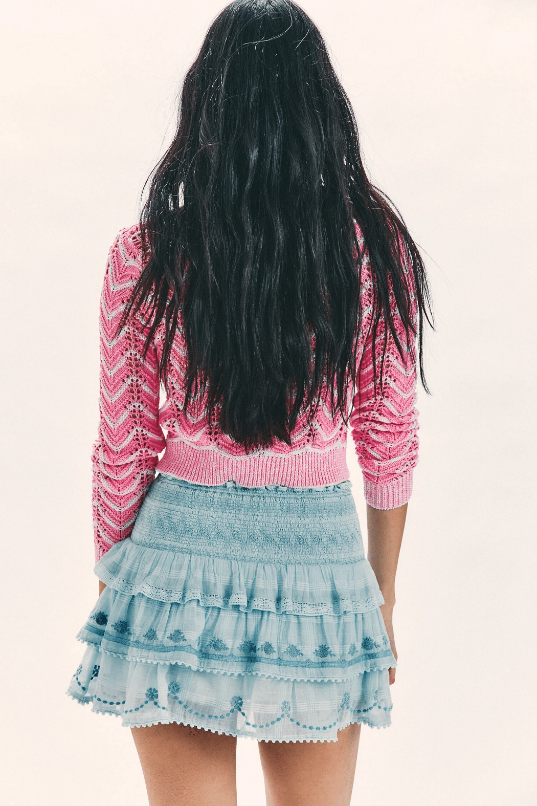 Cotton Ruffle Mini Skirt in Blue