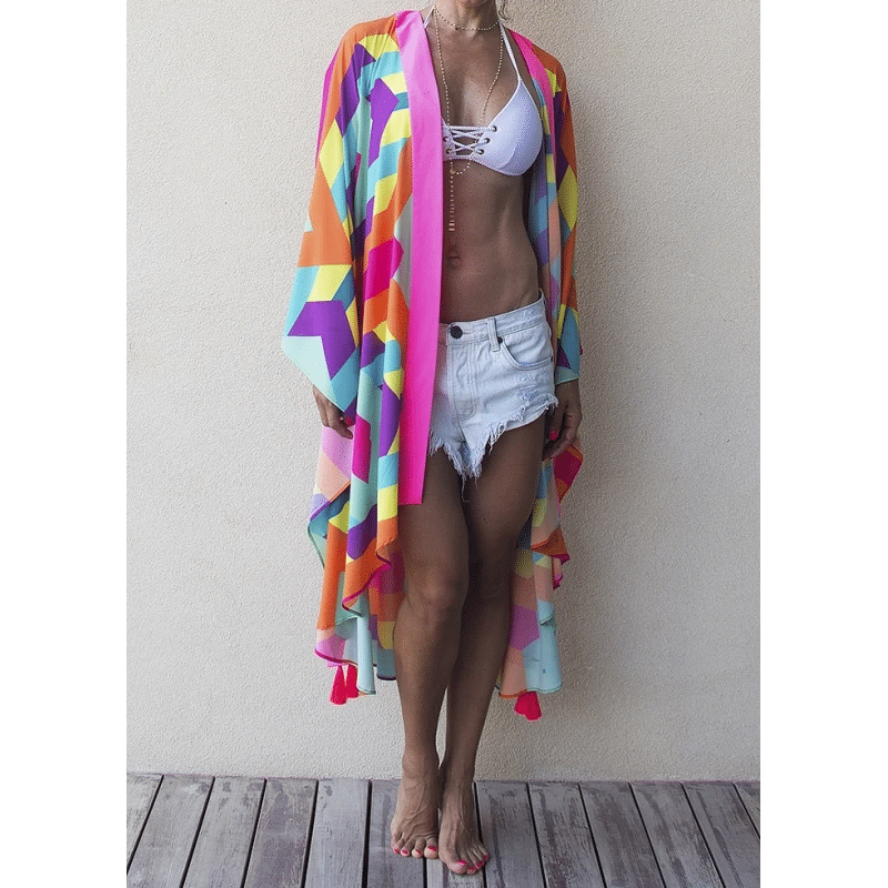 Long Neon Pink Kimono - Kaftan