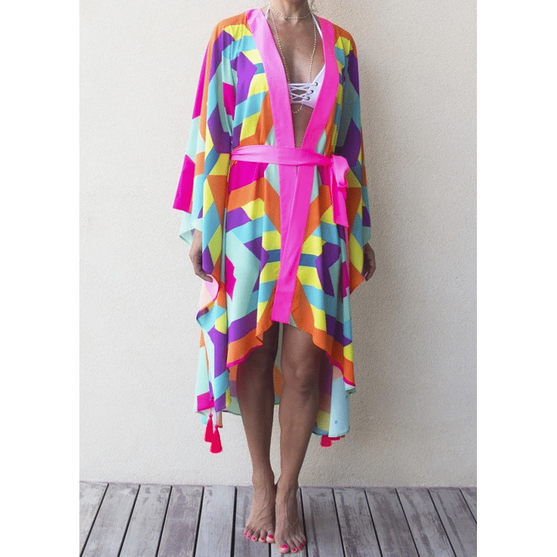 Long Neon Pink Kimono - Kaftan