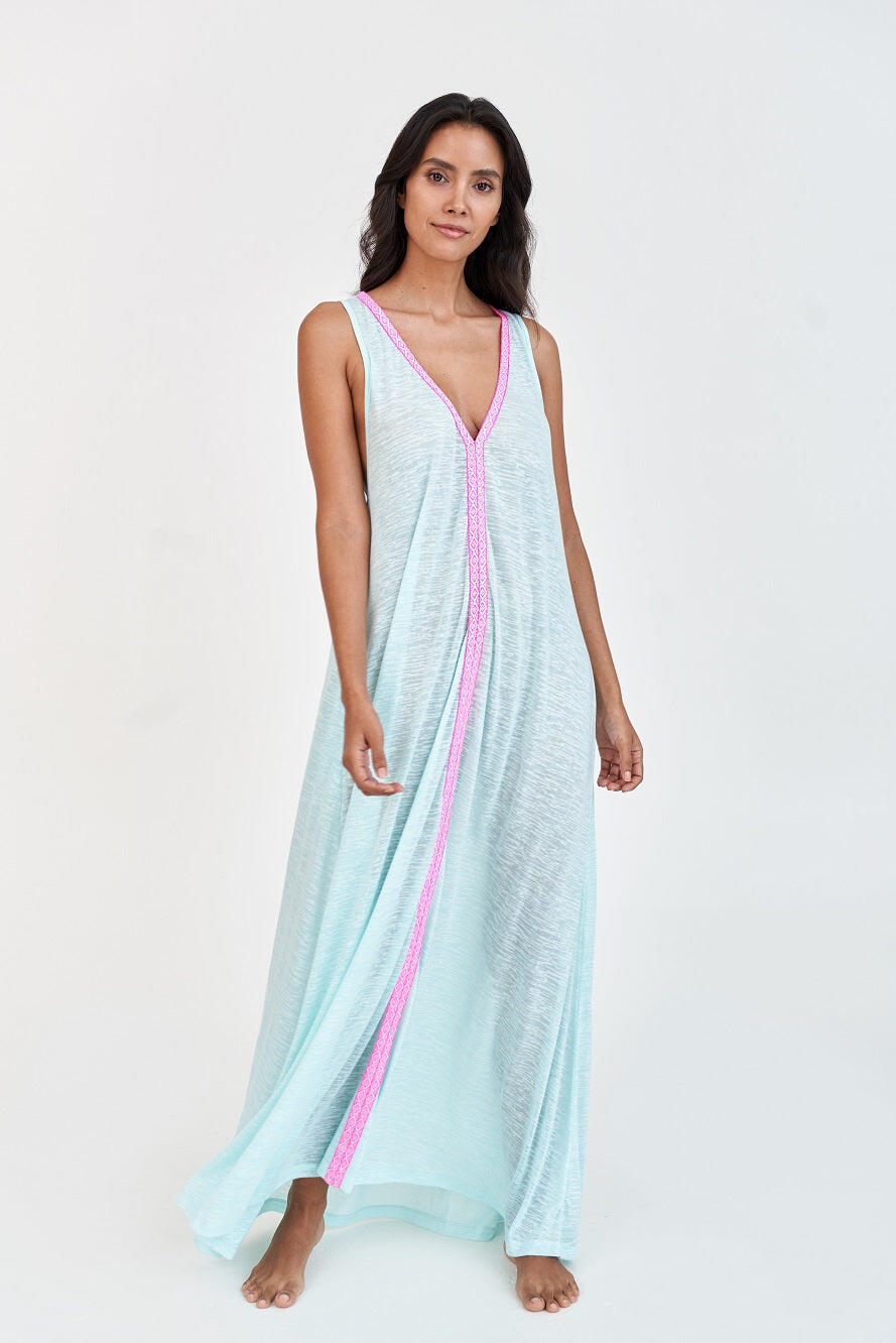 V-Neck Flare Maxi Dress Aqua - Cover Up