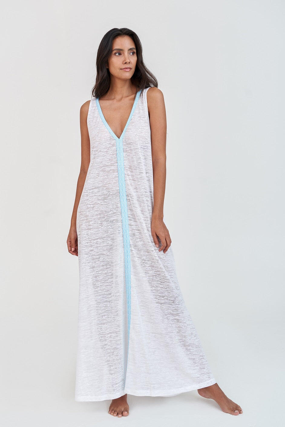 V-Neck Flare Maxi Dress White - Cover Up