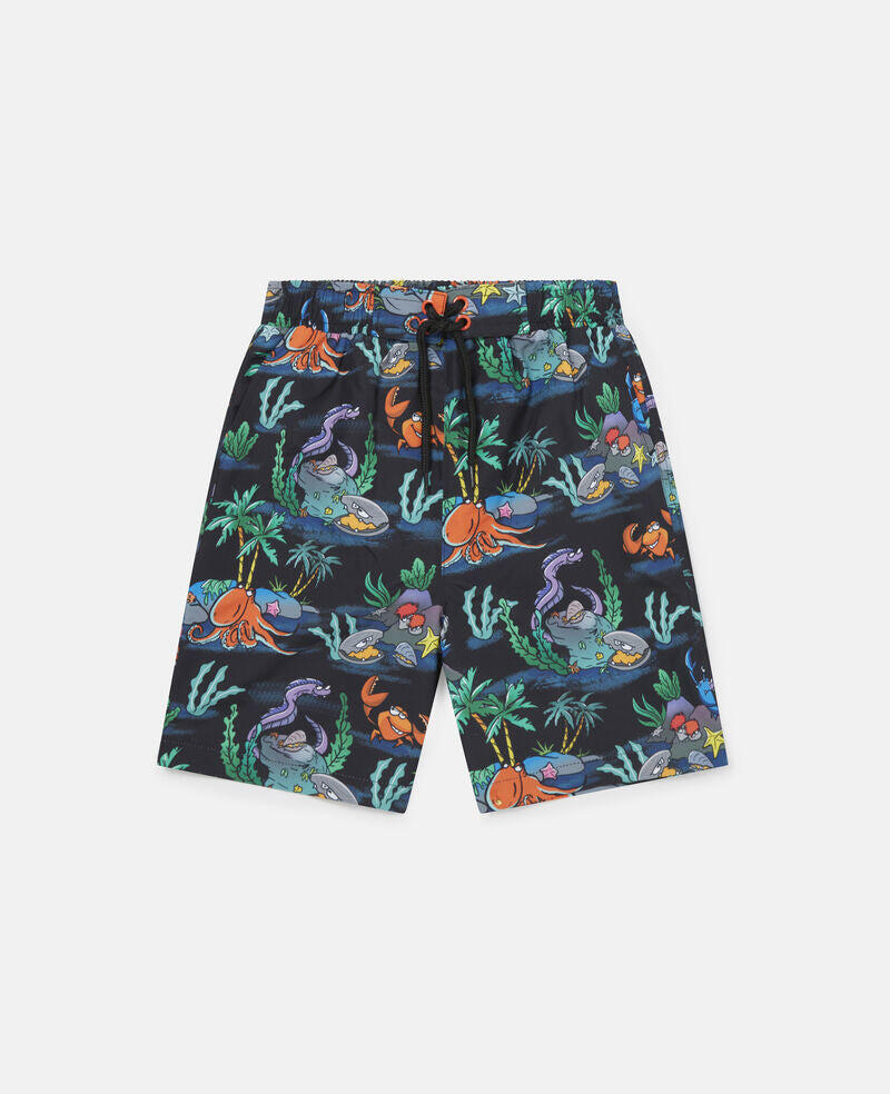 Boys Swim Short Black Colourful - Boys Swim Shorts