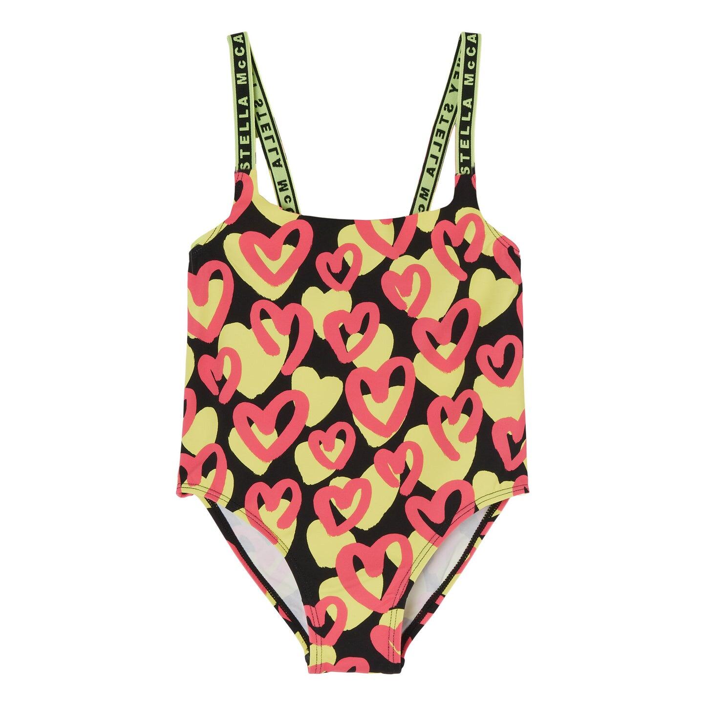 Kids One Piece Swimwear in Heart Print | Girls Recycled Swimsuit