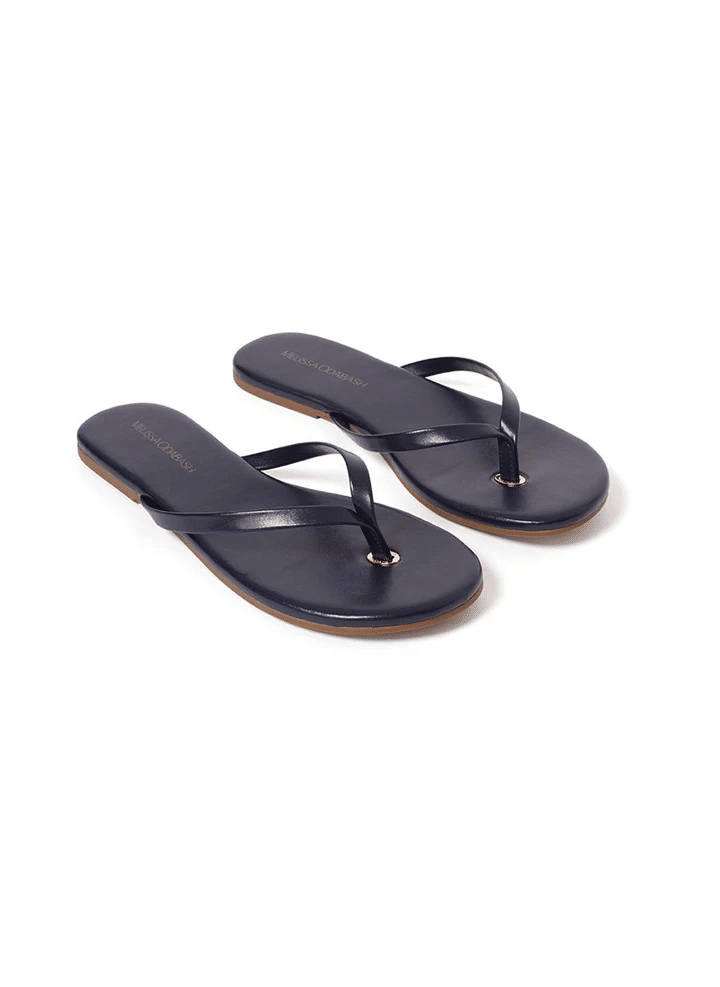 Melissa Odabash's Navy Leather Flip Flops full view