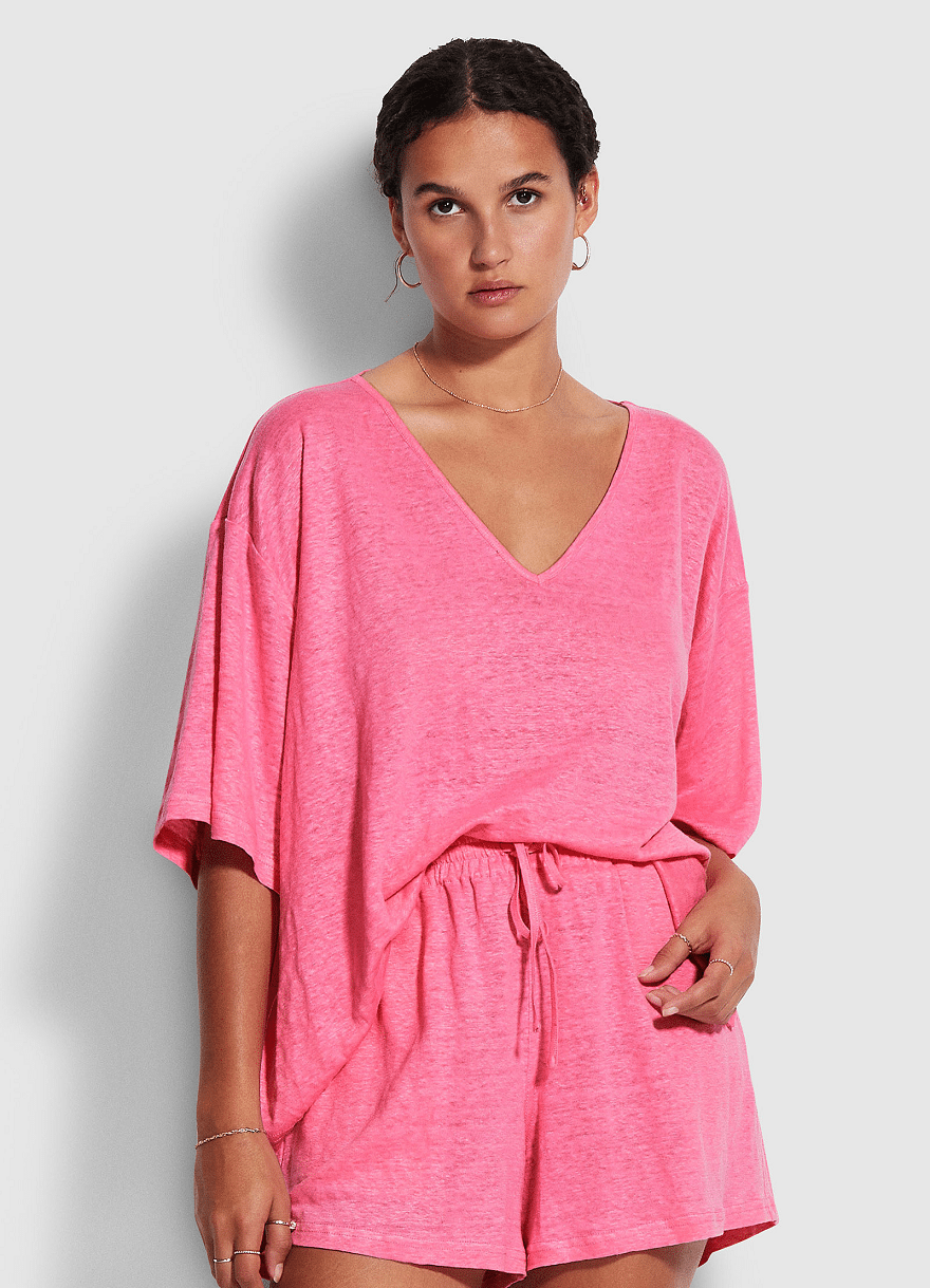 Beach Edit Linen Jersey Top Pink