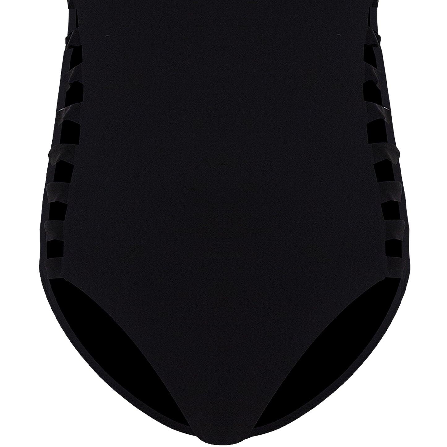 Load image into Gallery viewer, Multi Strap High Neck Maillot Black
