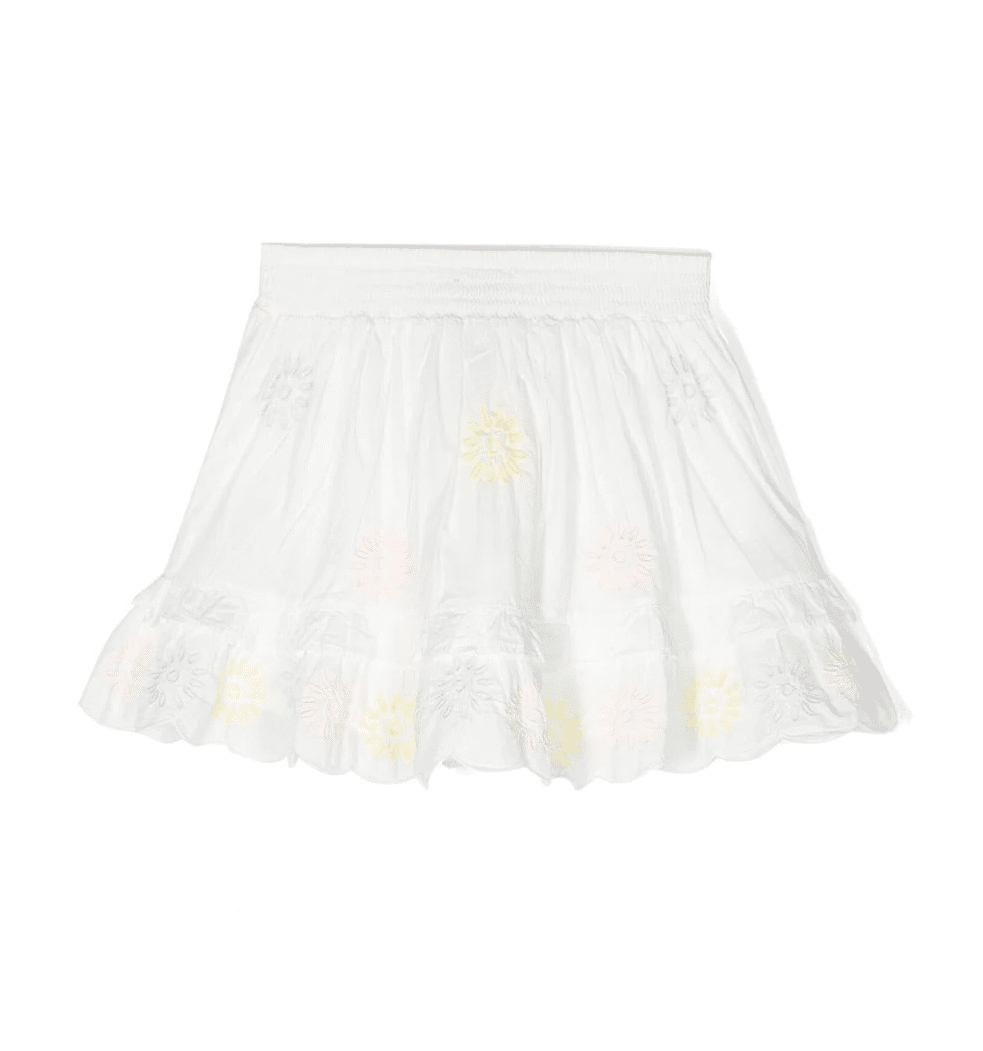 Girls White Ruffle Skirt with Floral Embroidery