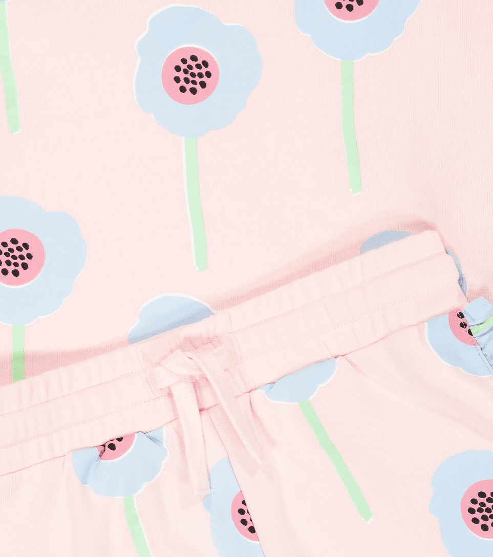 Pink Shorts and Sweater Set with Flower Print