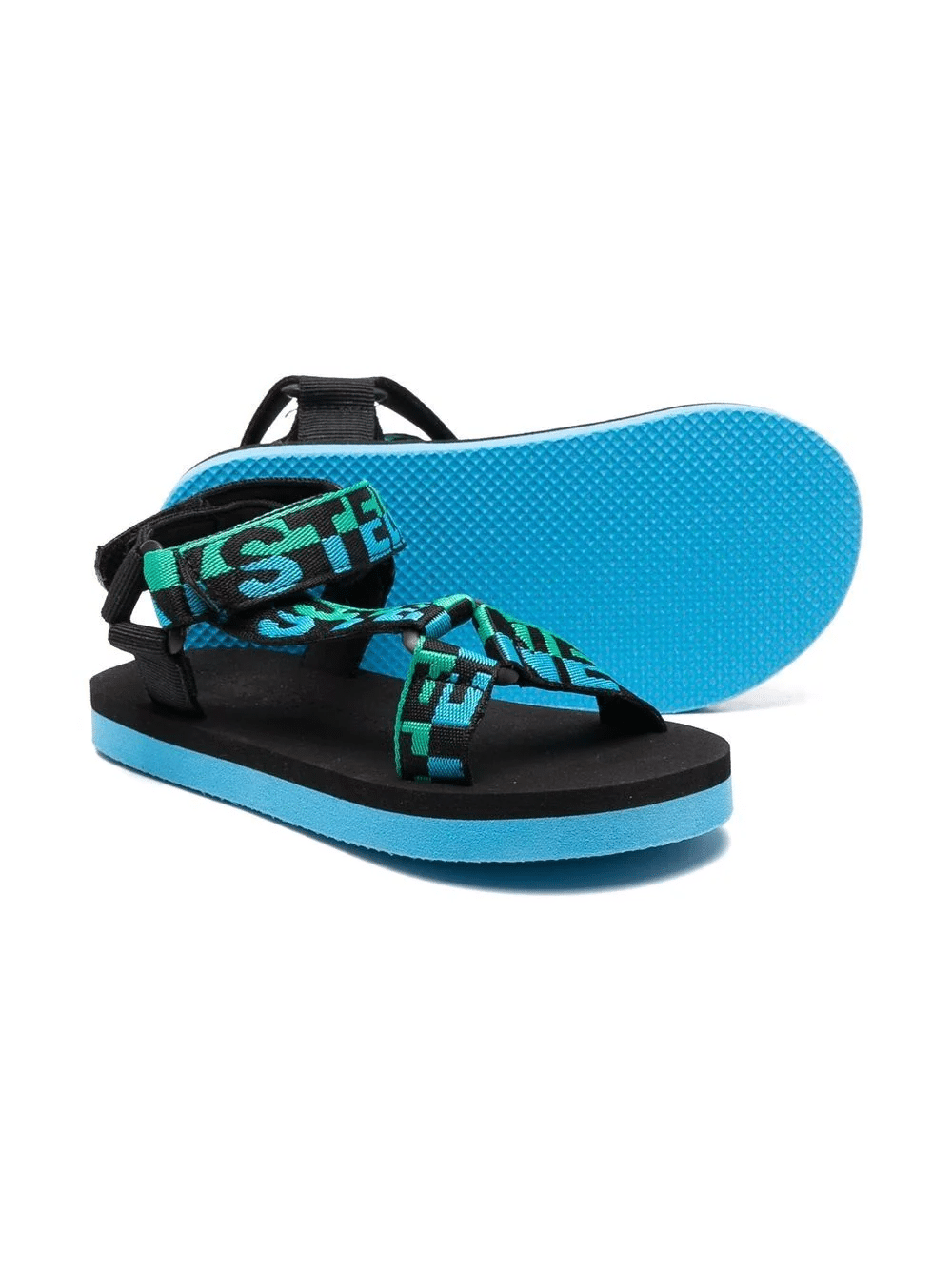 Boys Strap Sandals in Black/Green/Blue