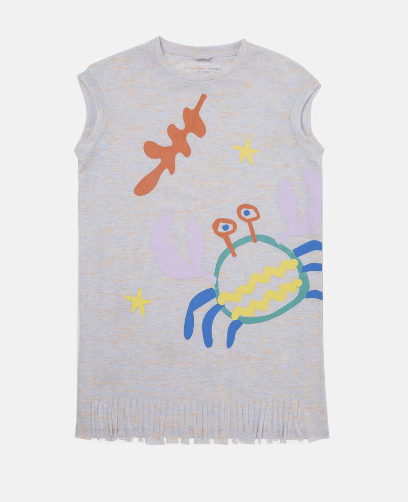 Girls Grey T Shirt Dress in Crab/Star Print