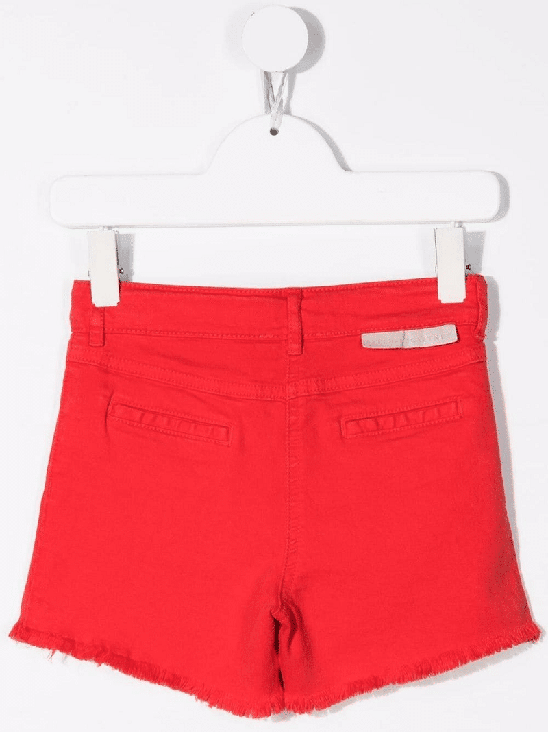 Red Shorts with Brand Name Logo Patch on the Back