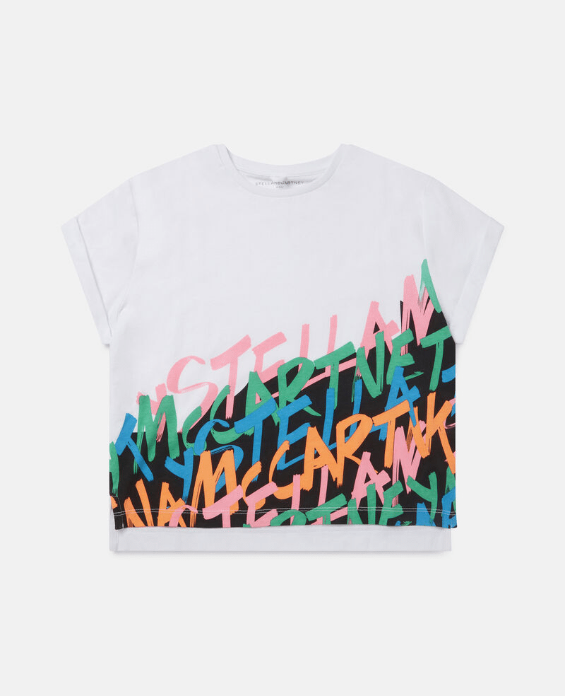 Girls White Crop T Shirt in Graffiti Logo