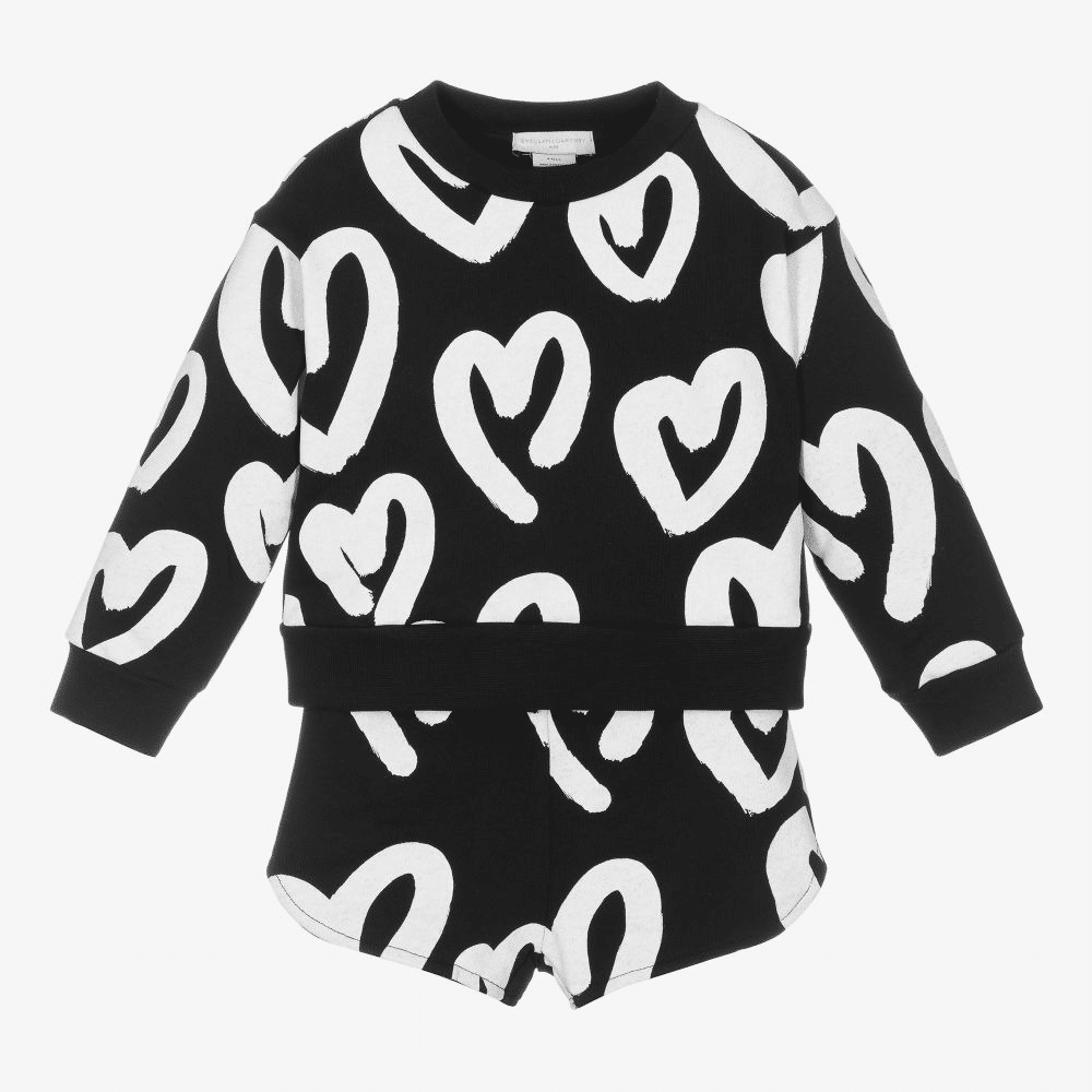 Load image into Gallery viewer, Girls Short Tracksuit Set in Hearts Print | Kids Sweatshirt Shorts Set
