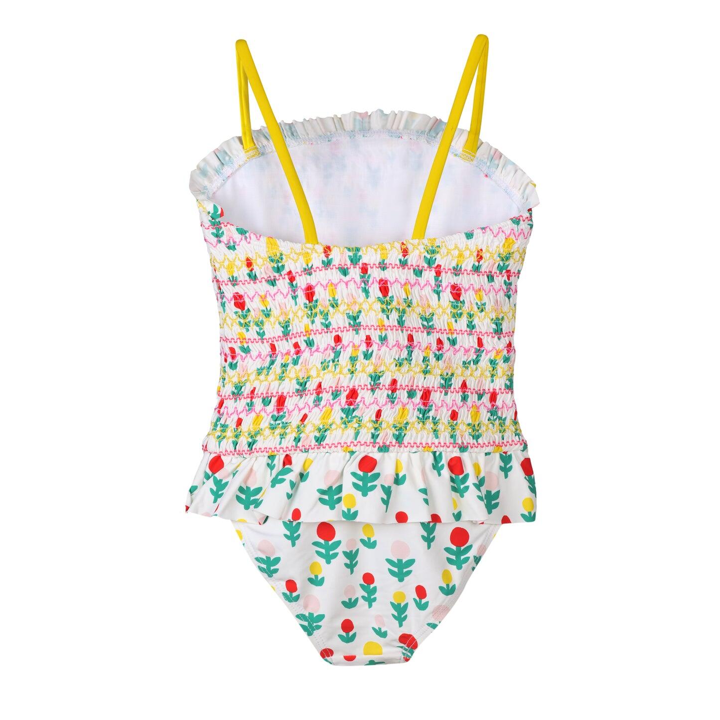Smocked One Piece Swimsuit with Narrow Straps